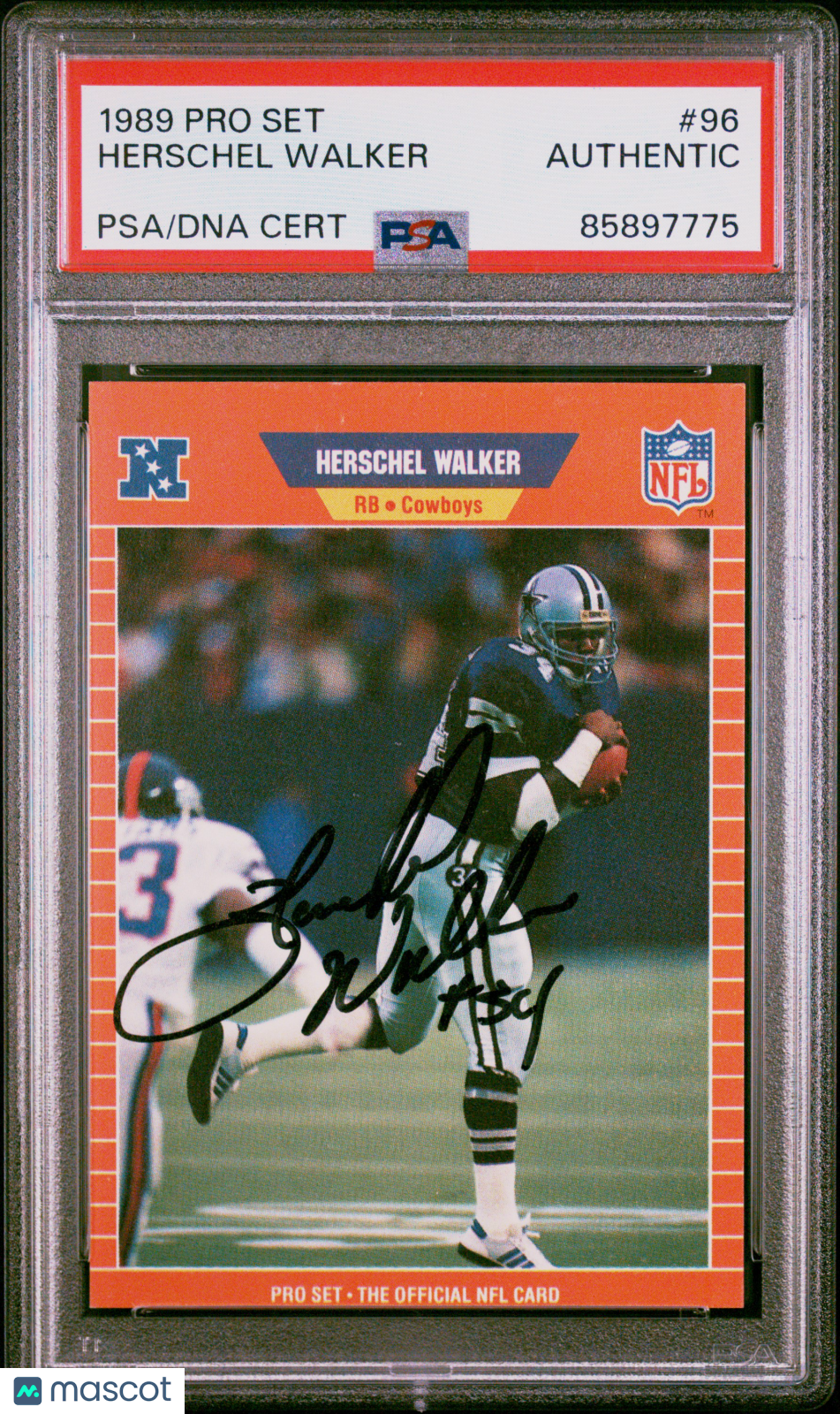 1989 Pro Set #96 Herschel Walker On Card Auto Dallas Cowboys PSA Authentic - Graded Sports Cards