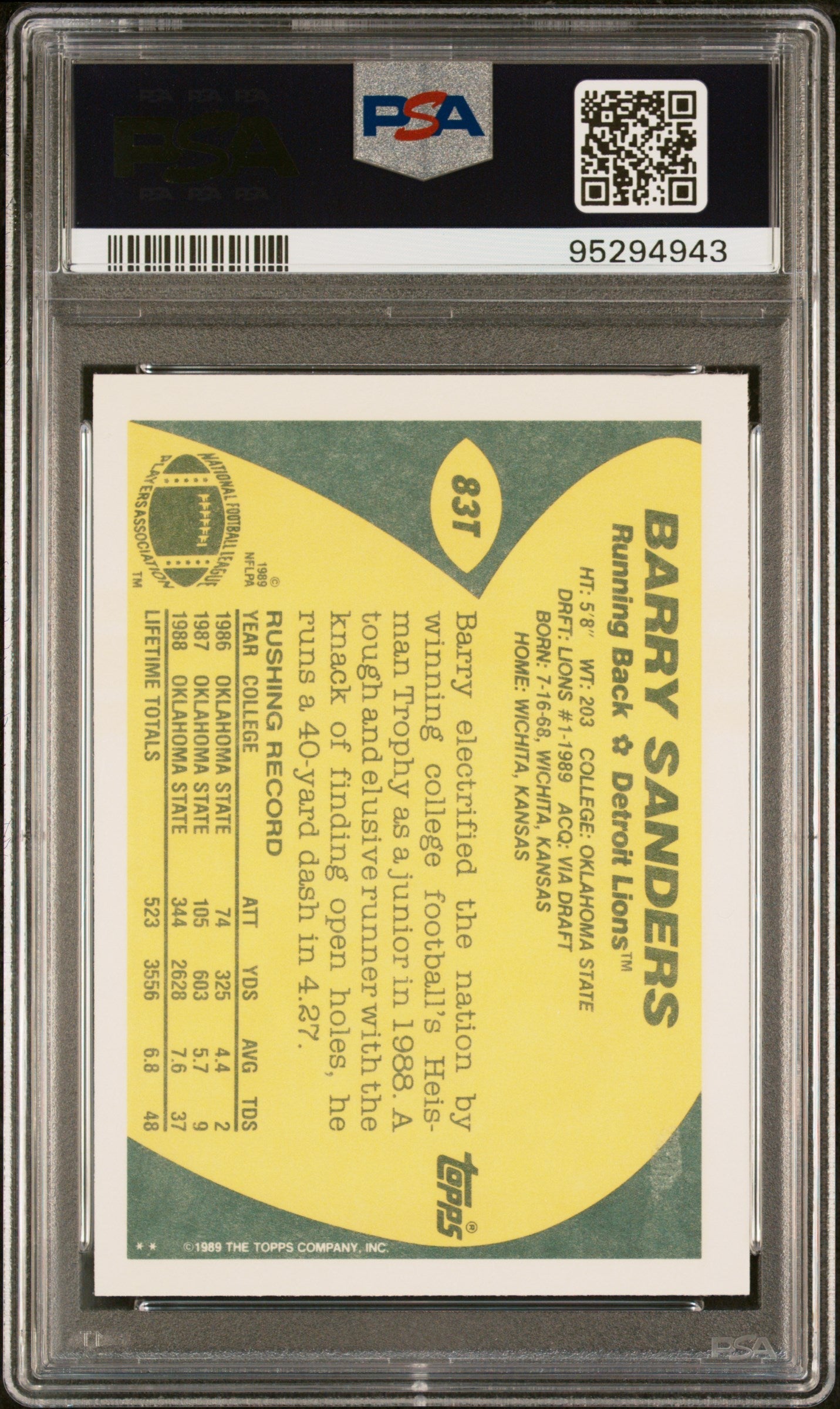 1989 Topps Traded Barry Sanders #83T PSA 9 Detroit Lions - Graded Sports Cards