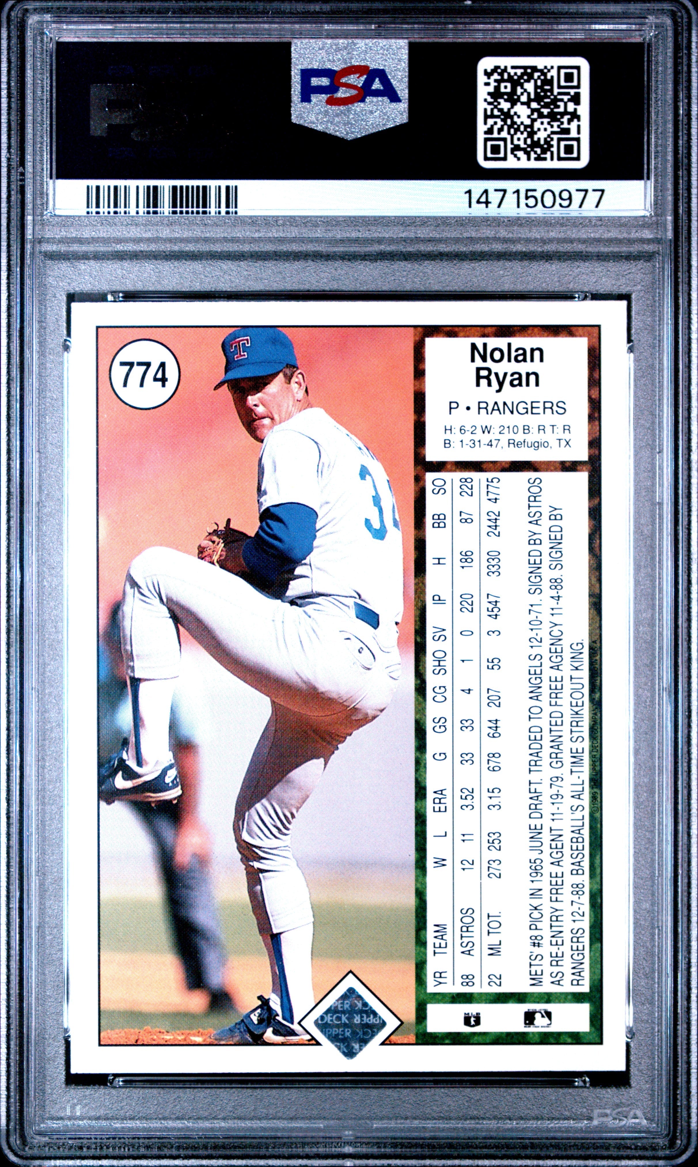 1989 Upper Deck Nolan Ryan #774 PSA 9 - Graded Sports Cards