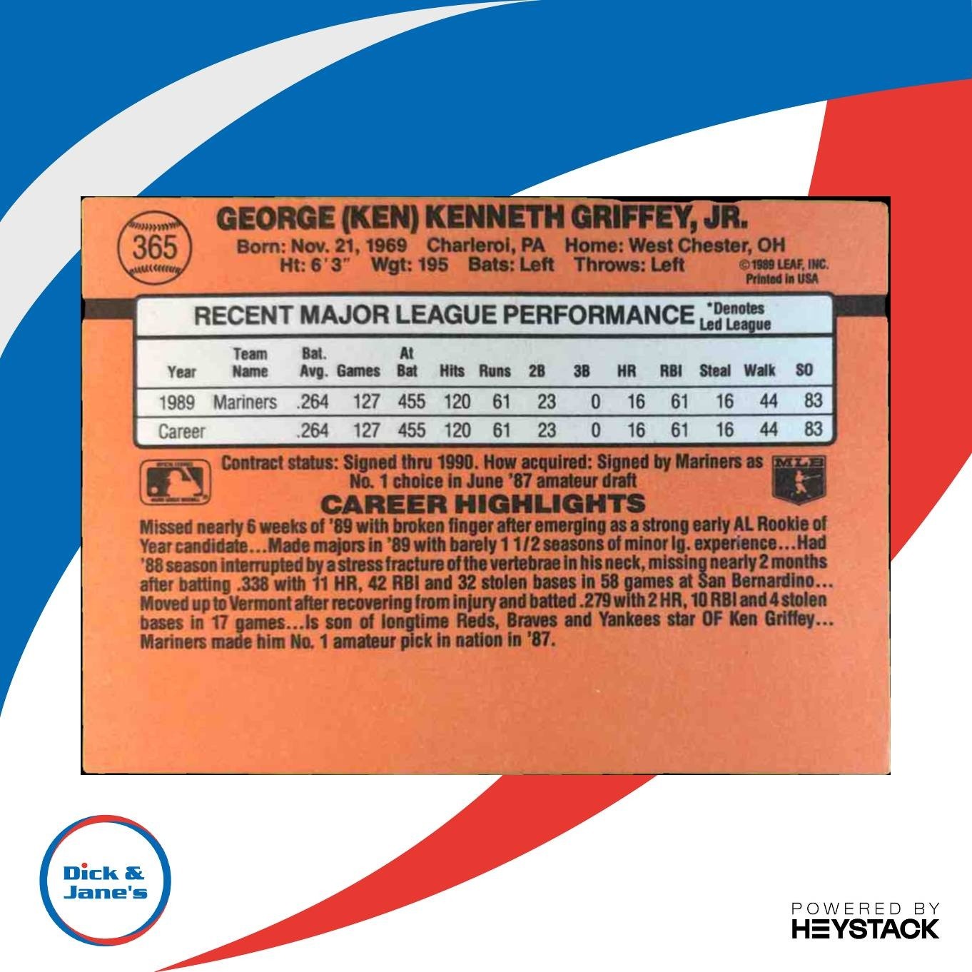 1990 Donruss Ken Griffey Jr. #365 Seattle Mariners - Sports Cards