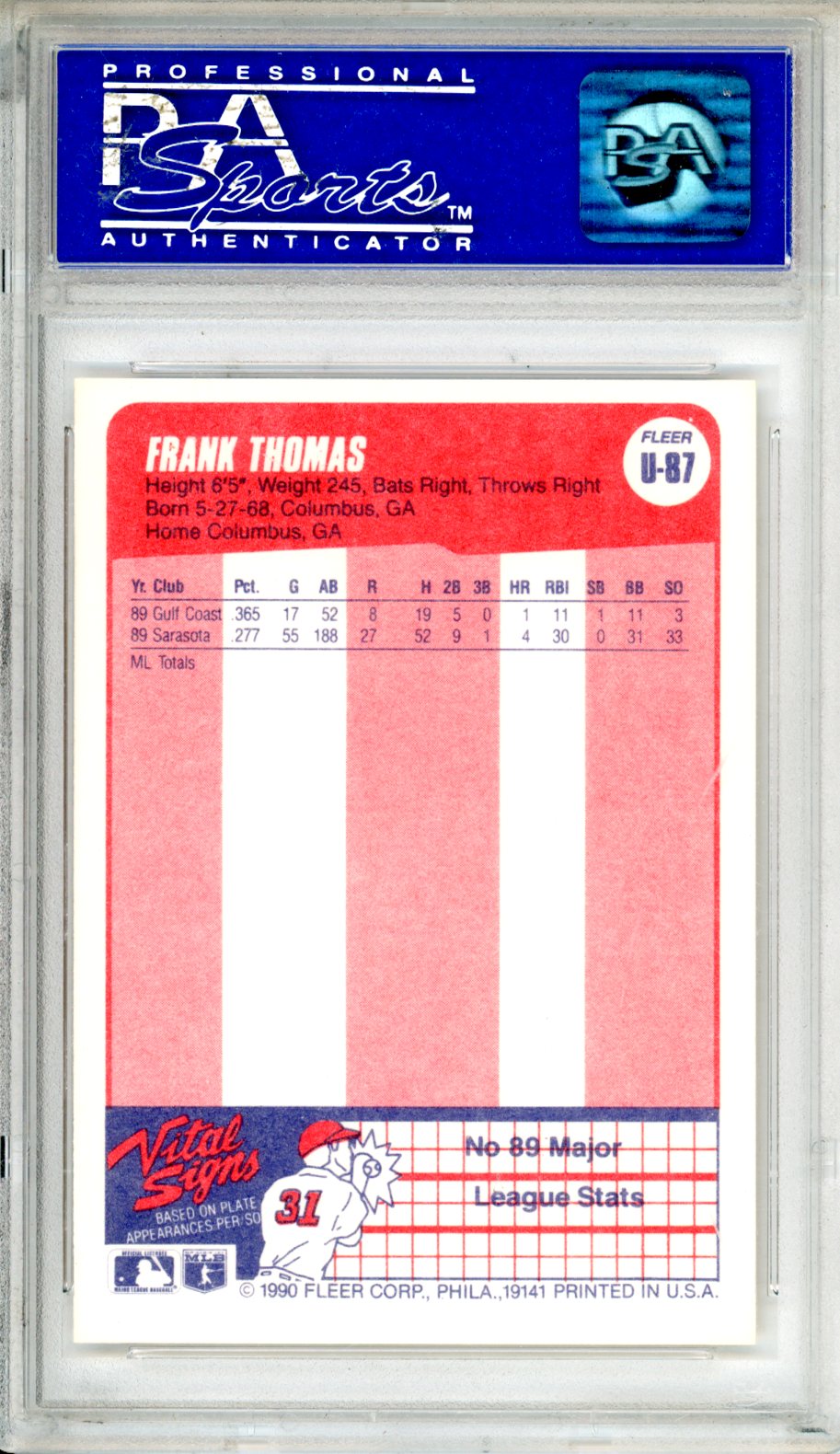 1990 Fleer Update Frank Thomas Rookie #U-87 PSA 9 Chicago White Sox - Graded Sports Cards
