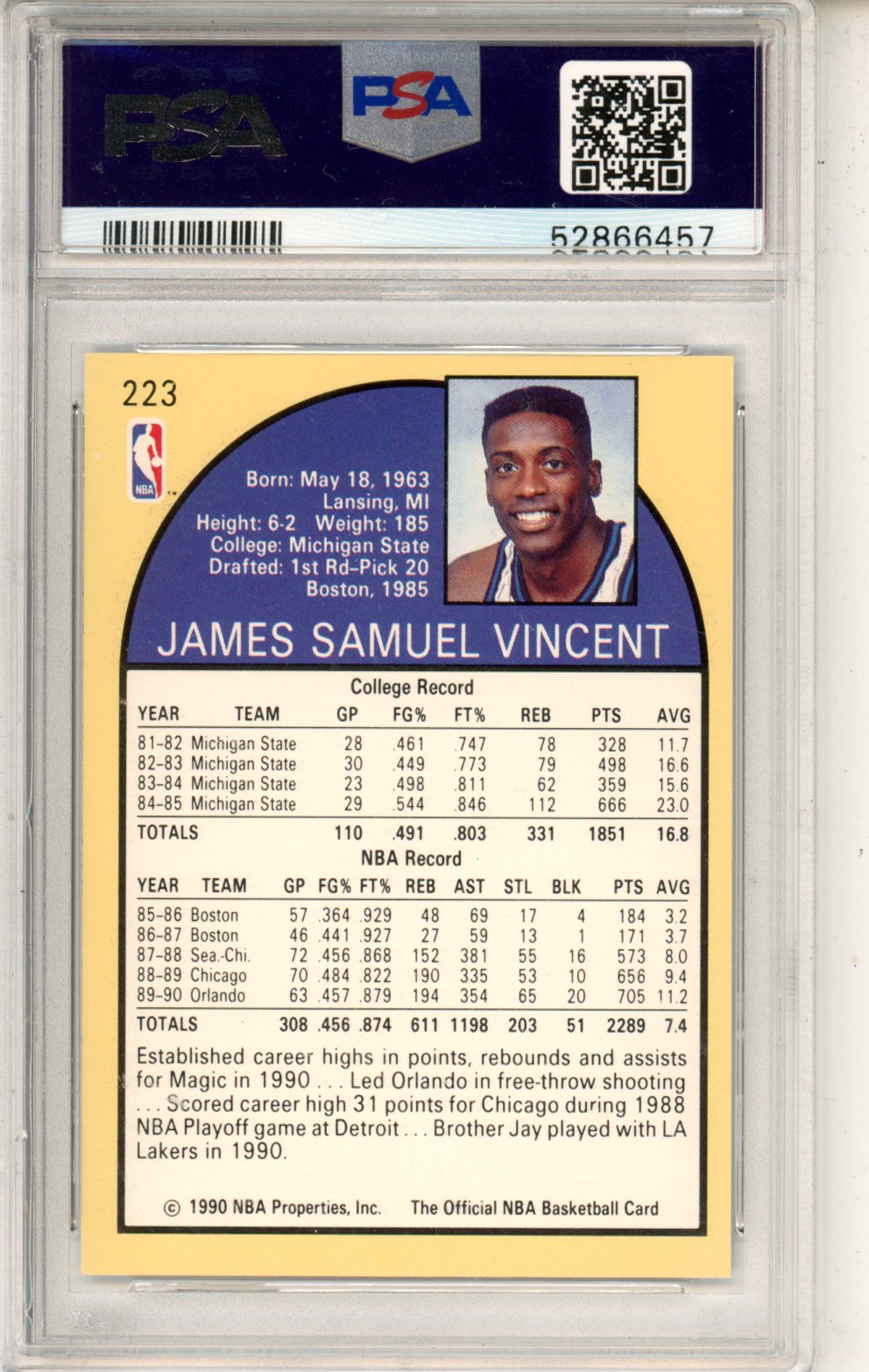 1990 Hoops Sam Vincent Shows Michael Jordan #223 PSA 9 Orlando Magic Graded Sports Cards