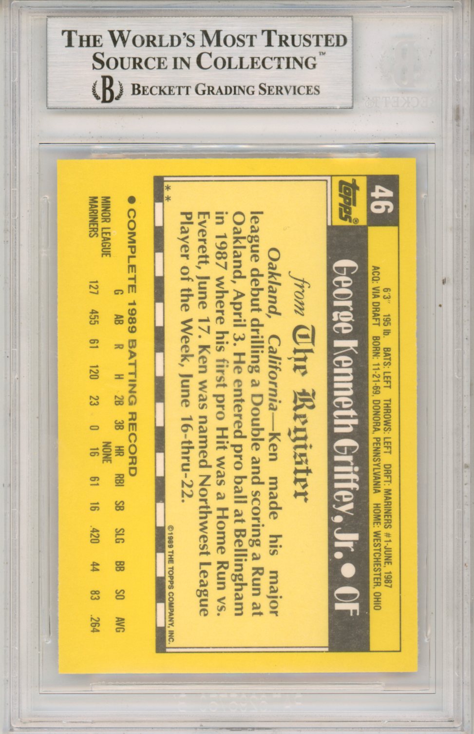 1990 Topps Debut ’89 Ken Griffey Jr. #46 BGS 9 Seattle Mariners - Graded Sports Cards