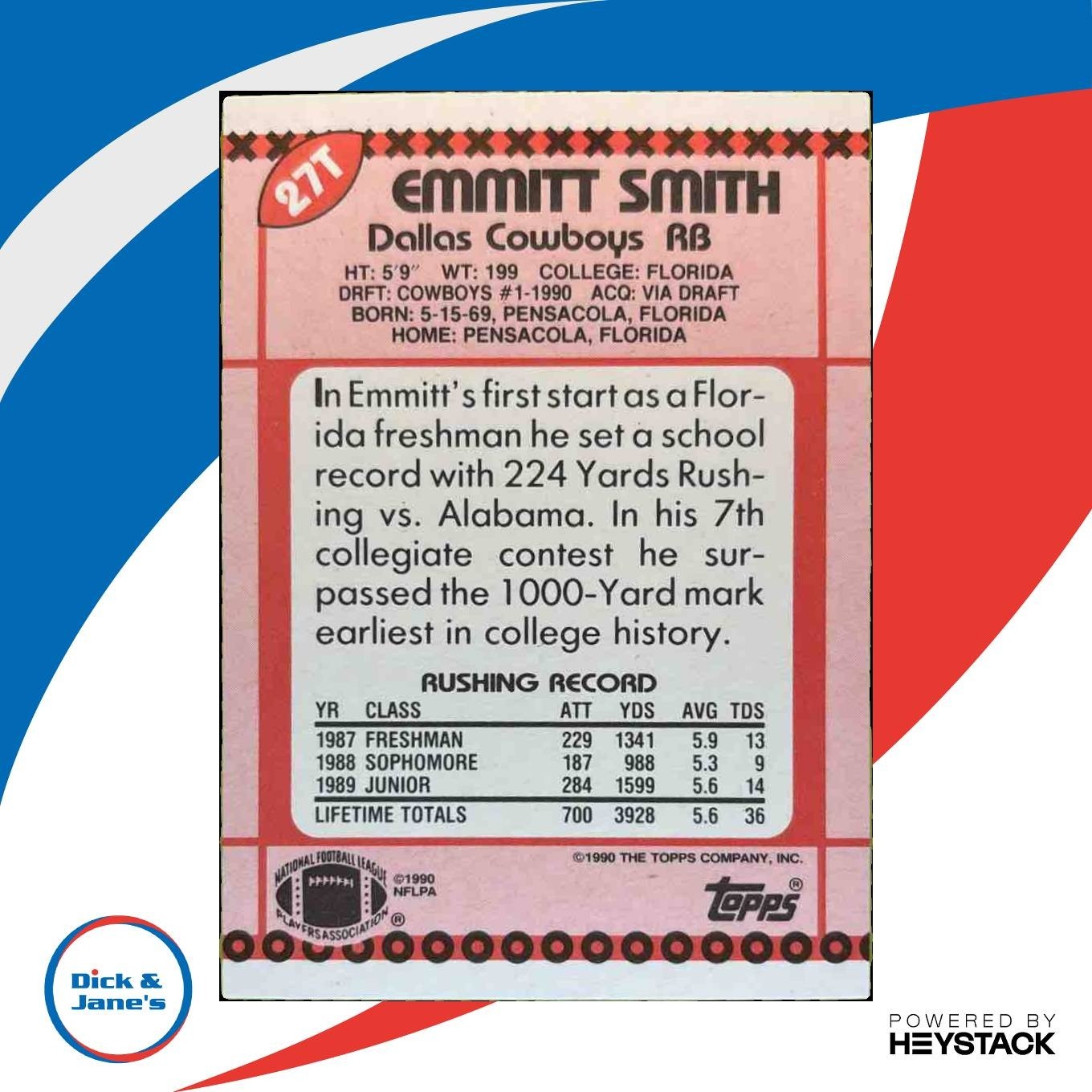 1990 Topps Traded Emmitt Smith #27T RC Dallas Cowboys - Sports Cards