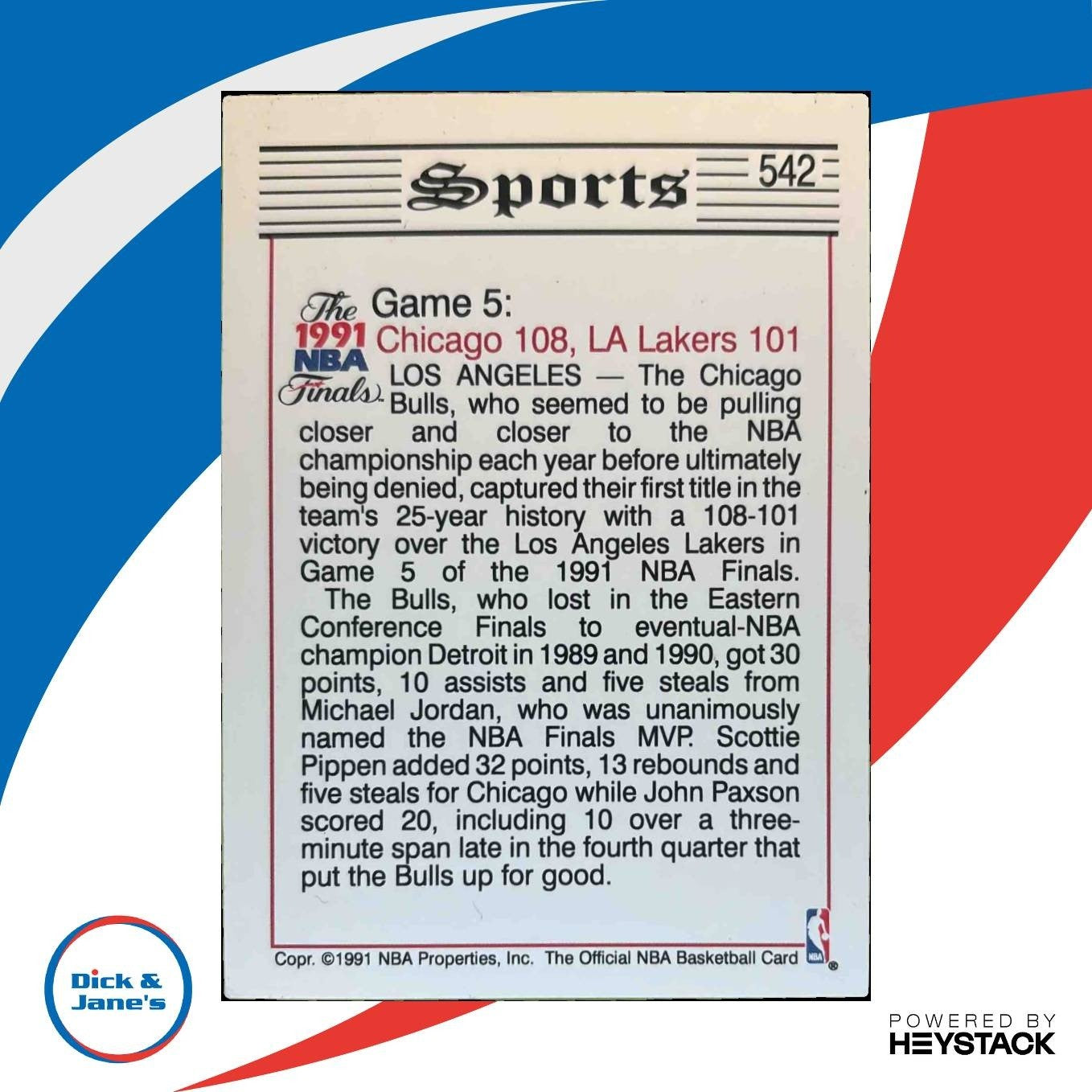 1991-92 Hoops Jordan Bulls Win First NBA Title #542 Chicago Los Angeles Lakers - Sports Cards