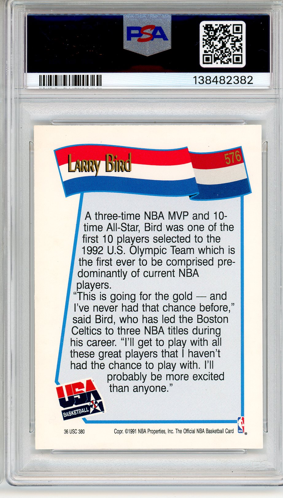 1991 Hoops Larry Bird #576 PSA 9 MINT - Graded Sports Cards