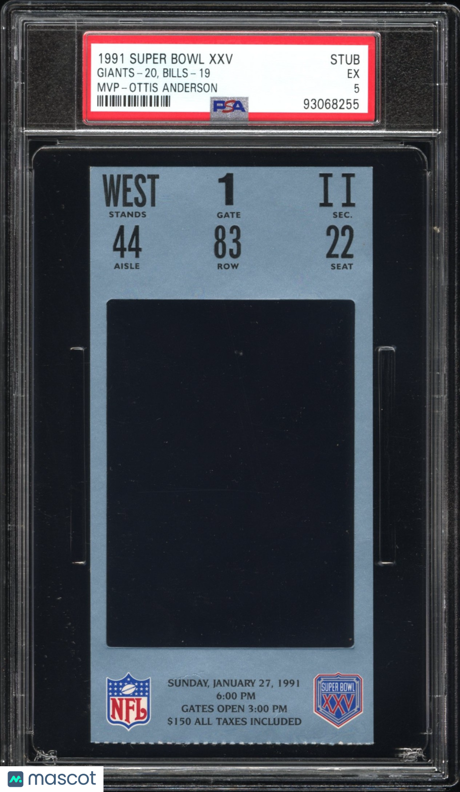 1991 Super Bowl XXV Ottis Anderson MVP PSA 5 Ticket Stub - Graded Ticket Stubs