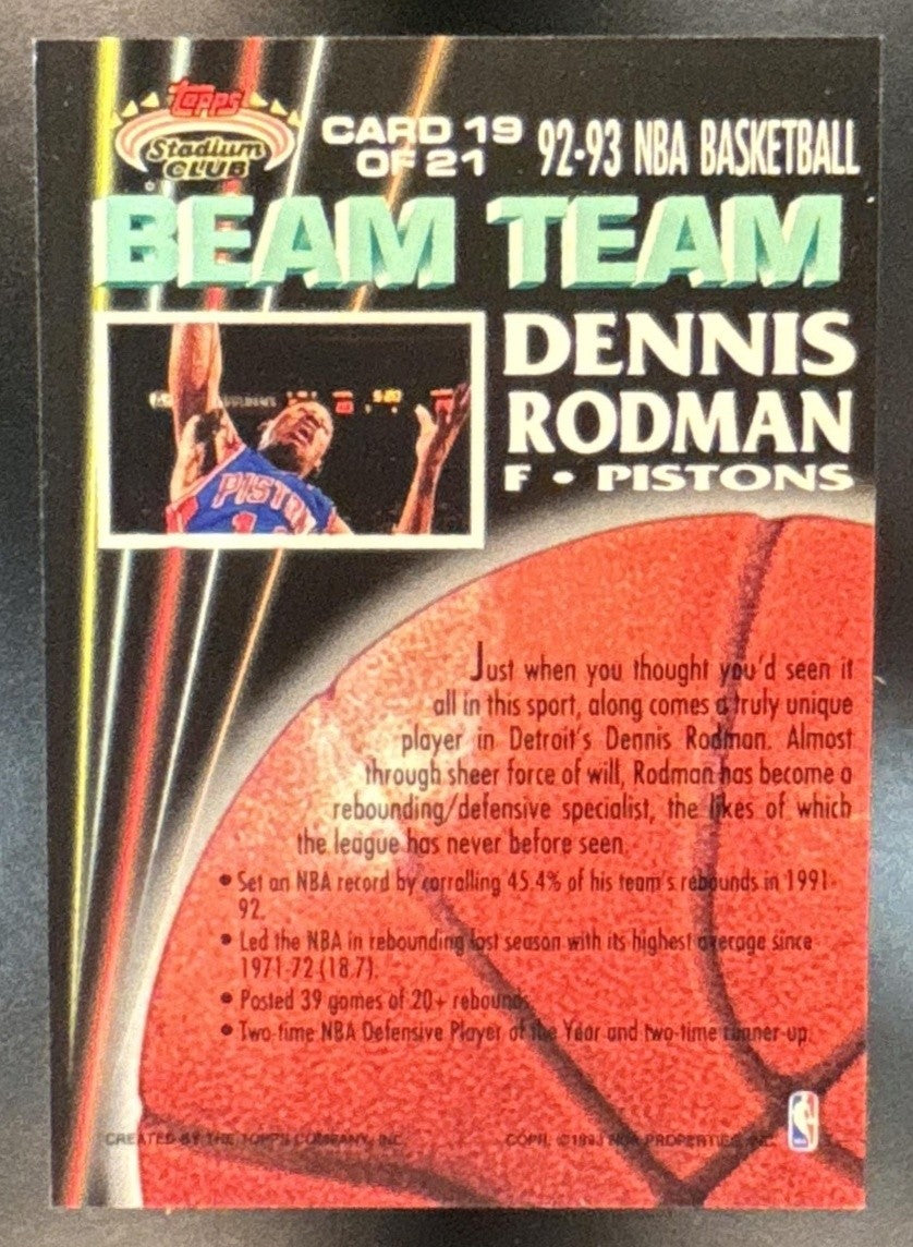 1992-93 Topps Stadium Club Dennis Rodman Beam Team #19 Detroit Pistons - Sports Cards