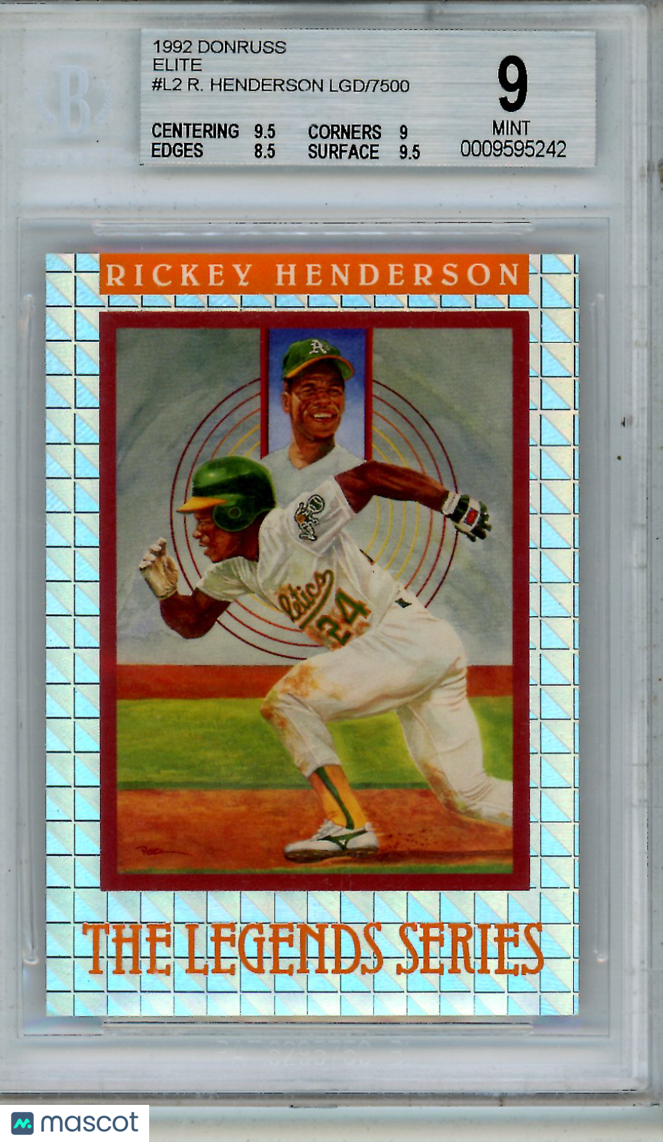 1992 Donruss Elite Rickey Henderson LGD 2710/7500 #L2 BGS 9 MINT Athletics - Graded Sports Cards