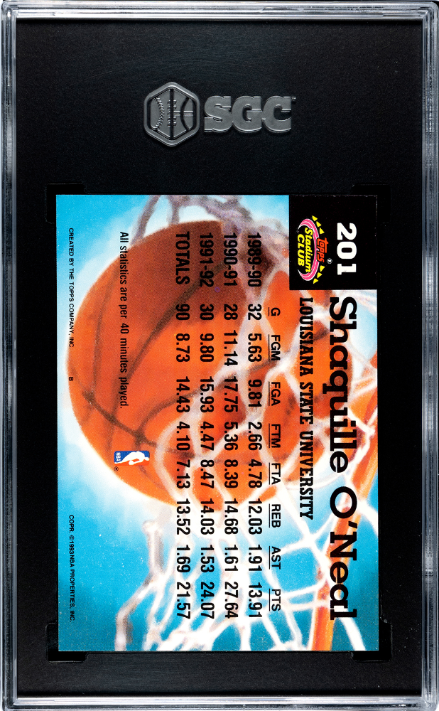 1992 Topps Stadium Club Shaquille O’Neal Members Choice #201 SGC 9 - Graded Sports Cards