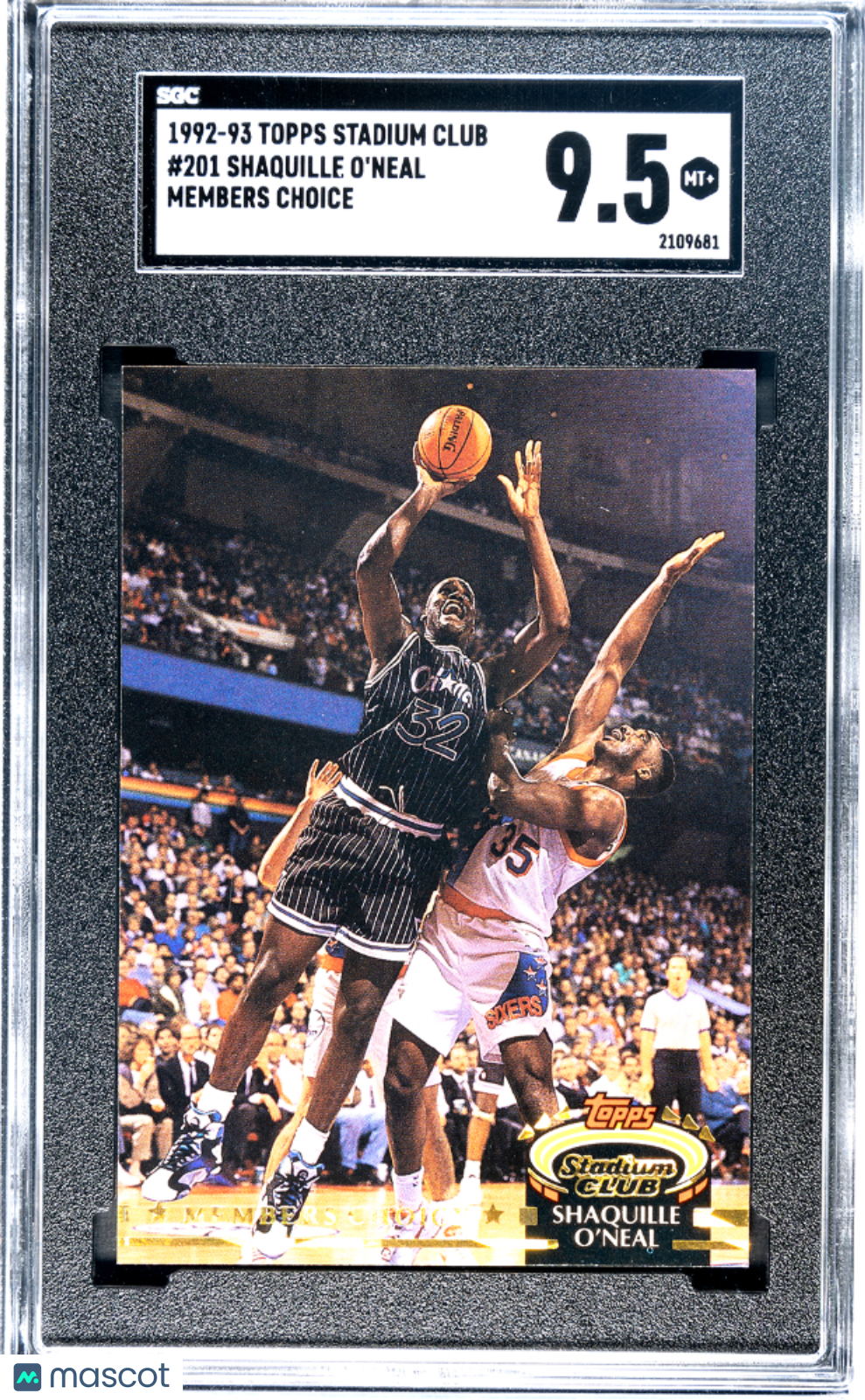 1992 Topps Stadium Club Shaquille O’Neal Members Choice Rookie SGC 9.5 GEM MIN - Graded Sports Cards