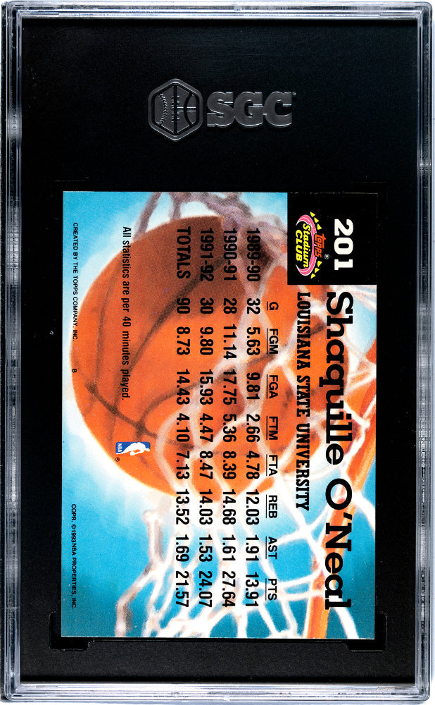 1992 Topps Stadium Club Shaquille O’Neal Members Choice Rookie SGC 9.5 GEM MIN - Graded Sports Cards