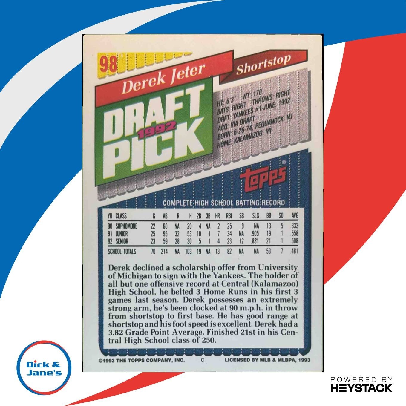 1993 Topps Derek Jeter #98 RC New York Yankees - Sports Cards