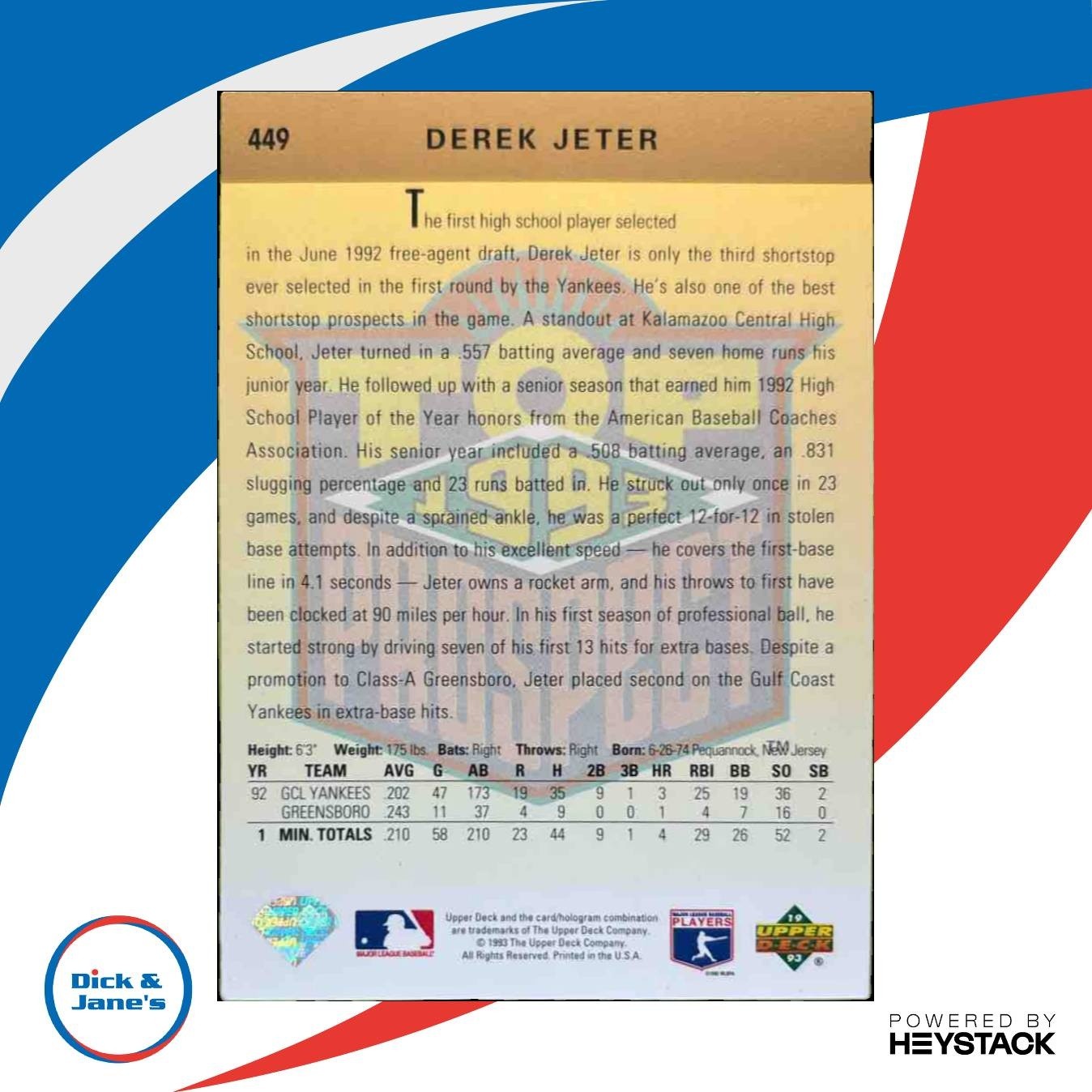 1993 Upper Deck Derek Jeter #449 RC New York Yankees - Sports Cards