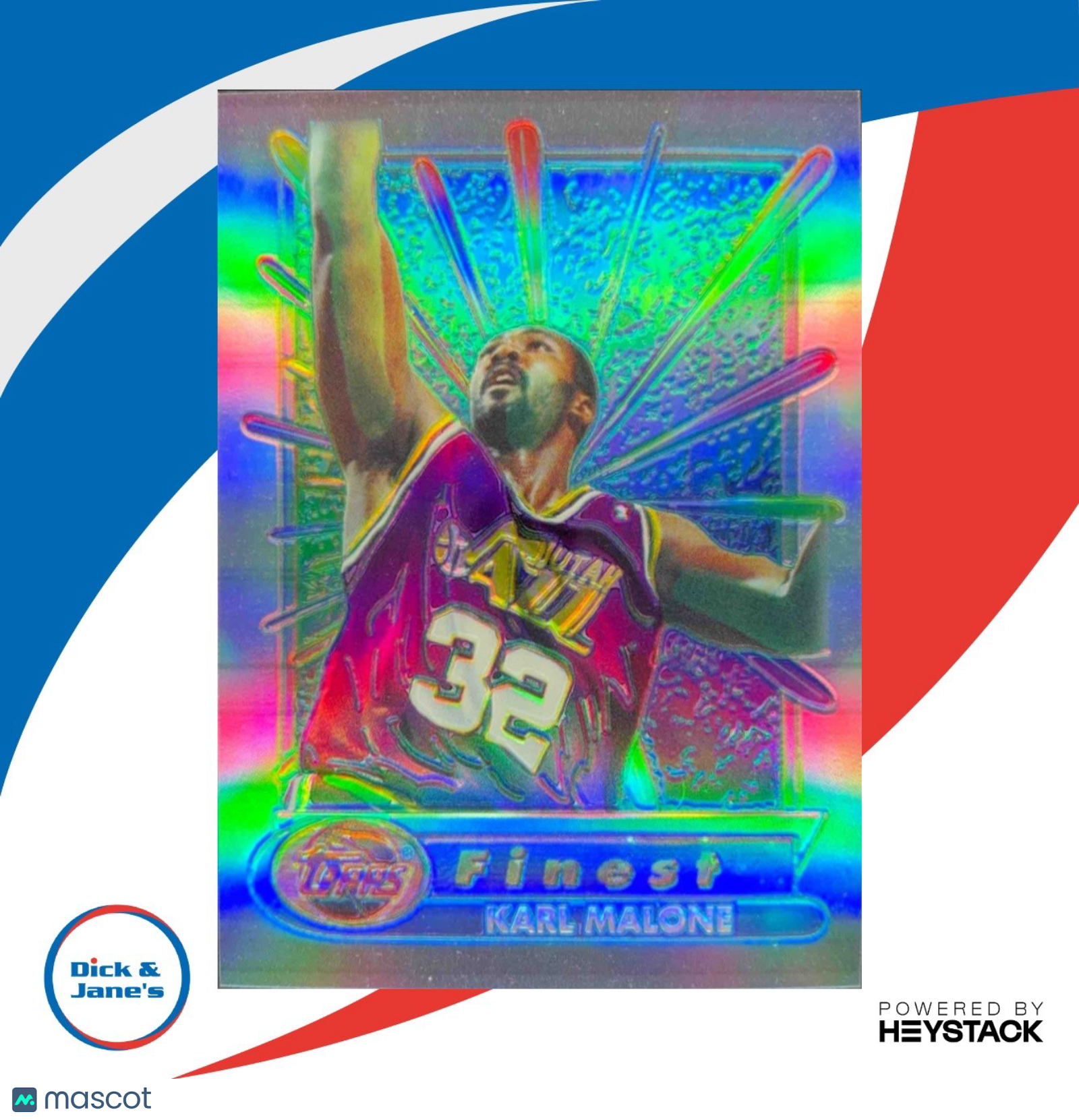 1994-95 Topps Finest Karl Malone Refractor #195 Utah Jazz - Sports Cards