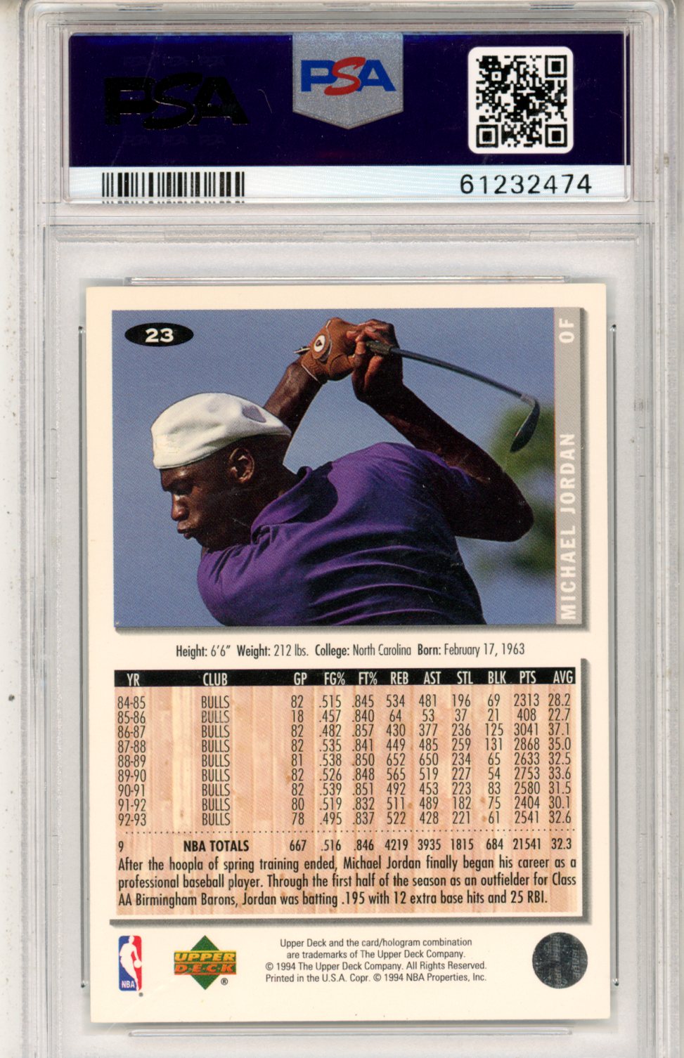 1994 Collector’s Choice Michael Jordan Silver Signature #23 PSA 7 - Graded Sports Cards