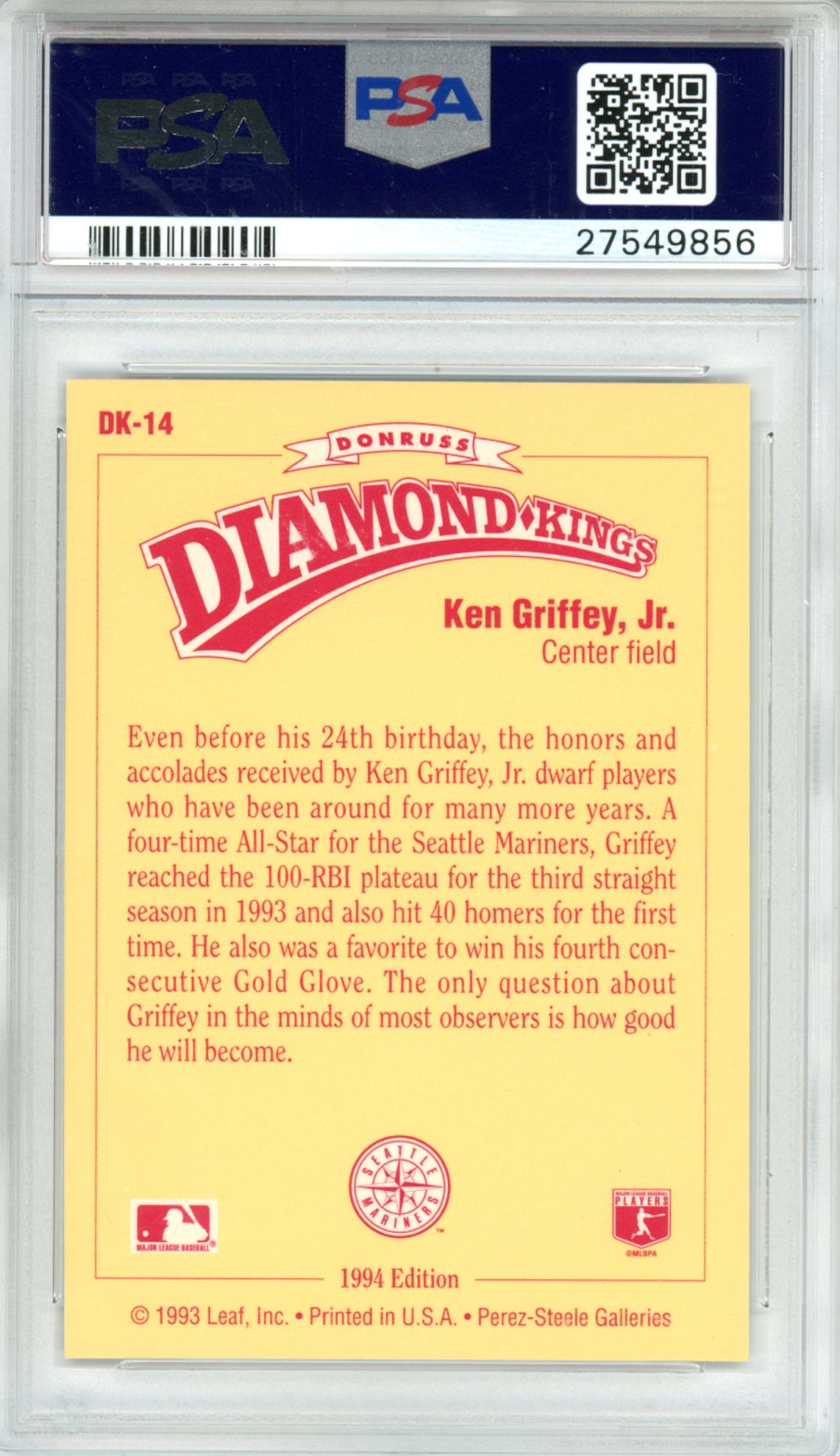 1994 Donruss Diamond Kings Ken Griffey JR. #DK-14 PSA 8 - Graded Sports Cards