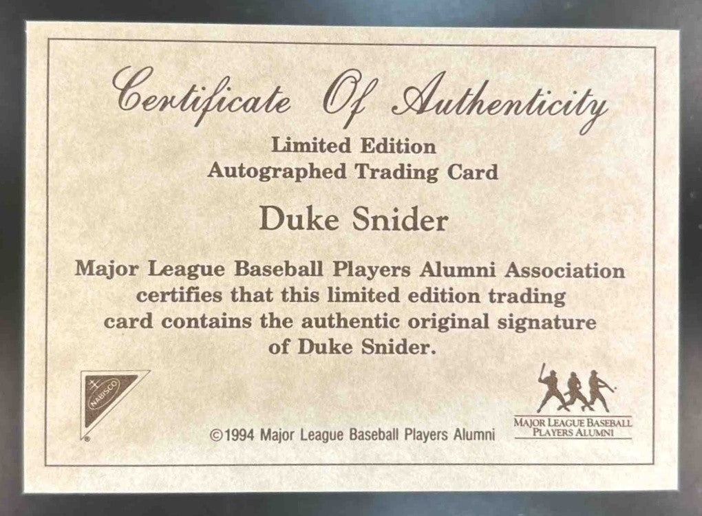 1994 Nabisco All-Star Legends Auto Duke Snider #NNO Los Angeles Dodgers - Sports Cards