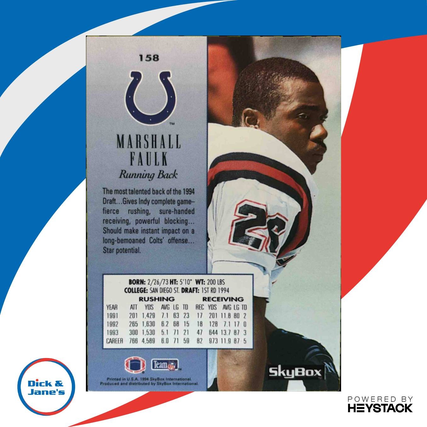 1994 Skybox Premium Marshall Faulk #158 RC Indianapolis Colts - Sports Cards