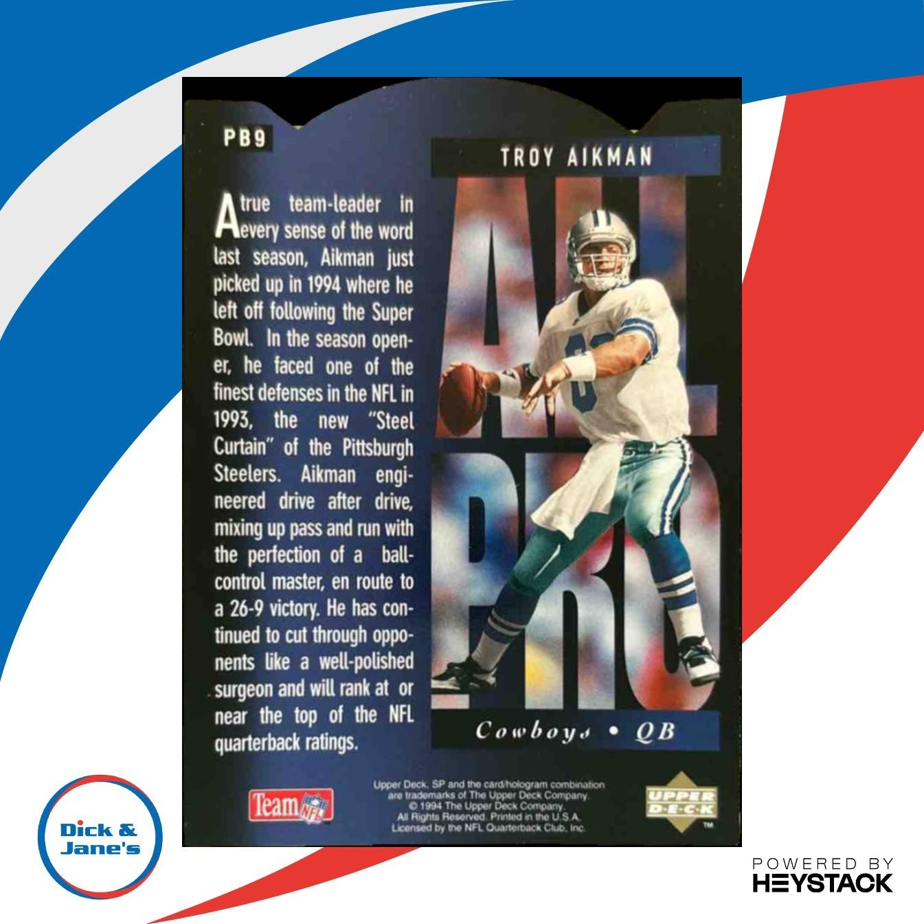 1994 SP Troy Aikman All Pro Holoviews Die Cuts #PB9 Dallas Cowboys - Sports Cards