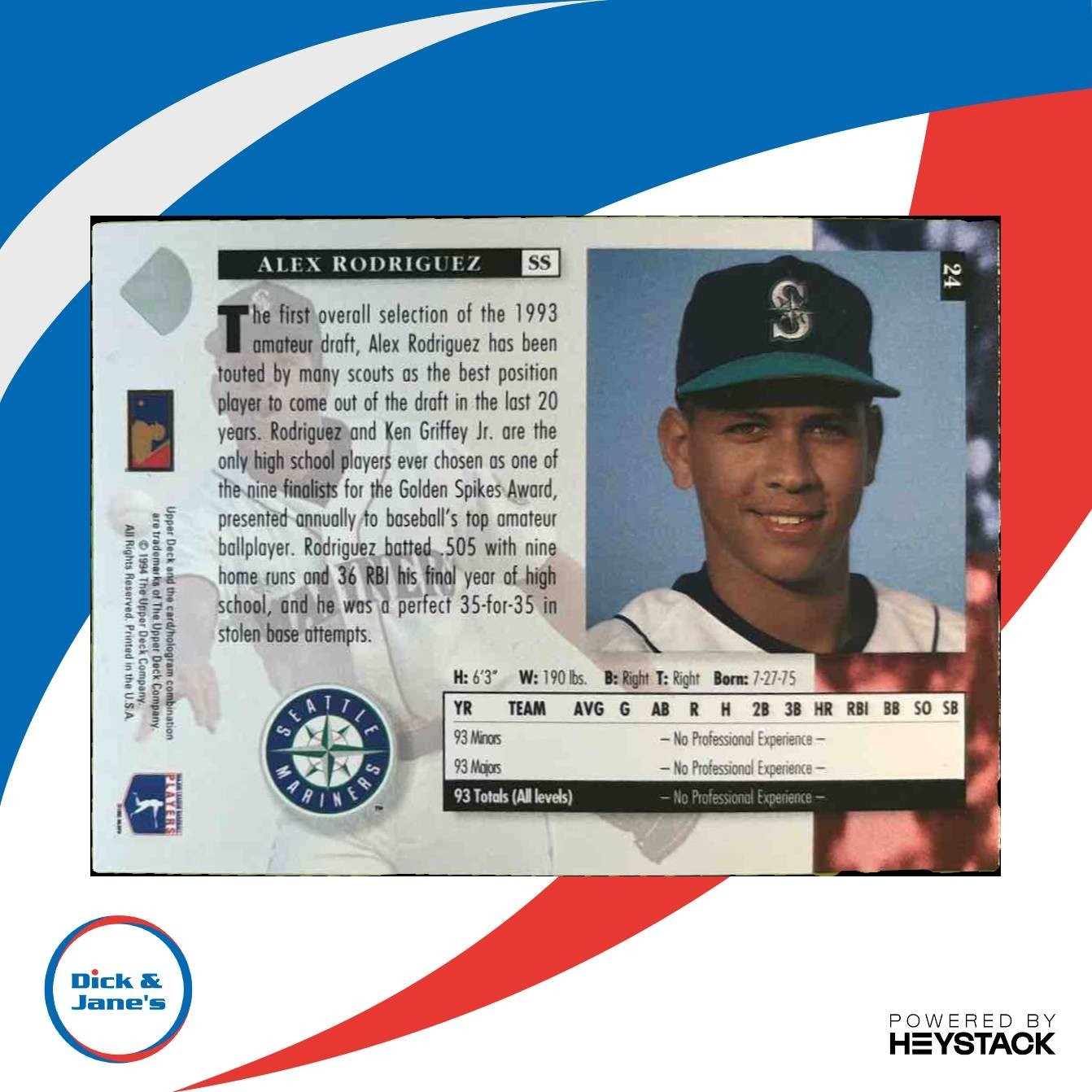 1994 Upper Deck Alex Rodriguez #24 RC Seattle Mariners - Sports Cards