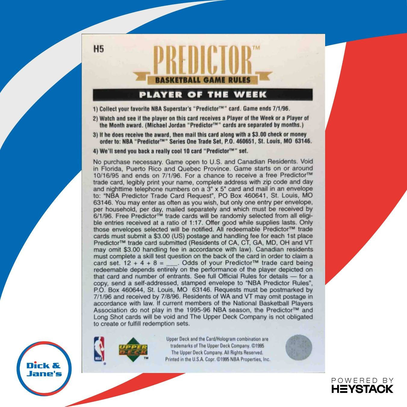 1995-96 Upper Deck Michael Jordan Predictors: Player of the Week Chicago Bulls - Sports Cards