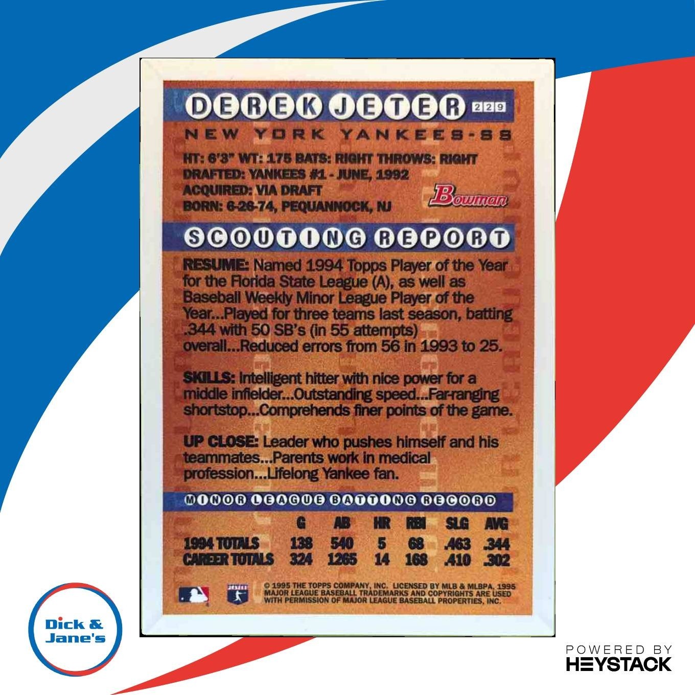 1995 Bowman Derek Jeter #229 RC New York Yankees - Sports Cards