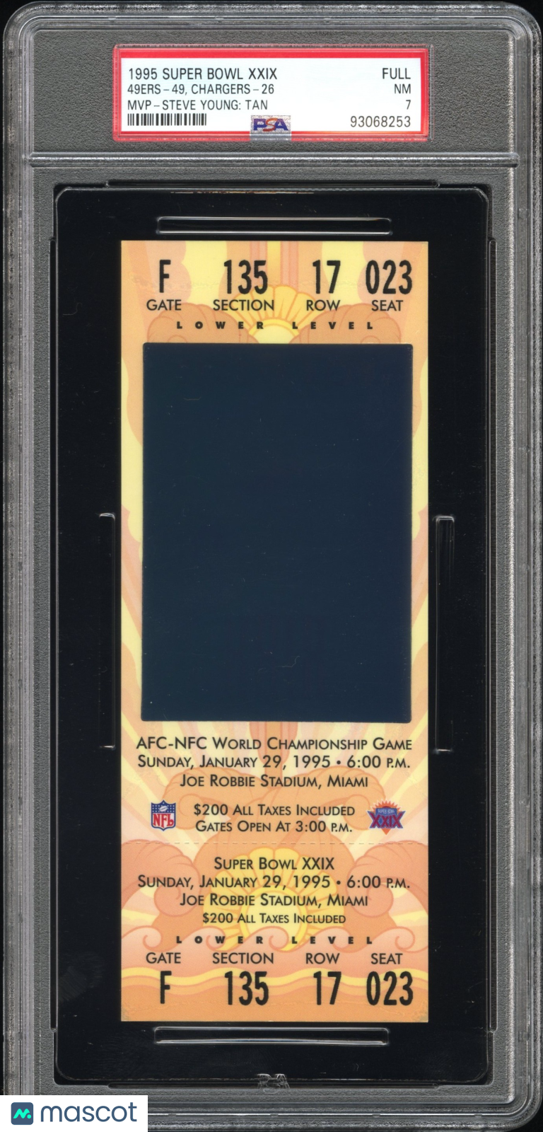 1995 Super Bowl XXIX-Full Steve Young: Tan MVP PSA 7 - Graded Ticket Stubs