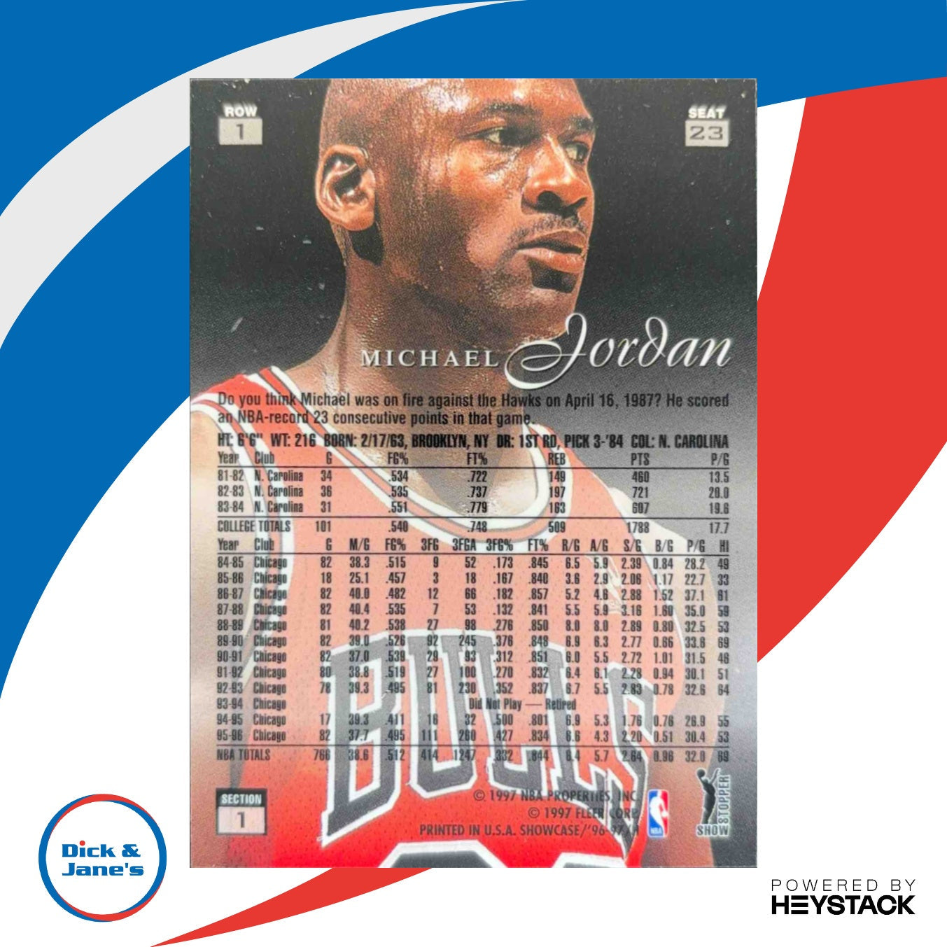 1996-97 Fleer Flair Showcase Michael Jordan Row 1 (Grace) #23 Chicago Bulls - Sports Cards