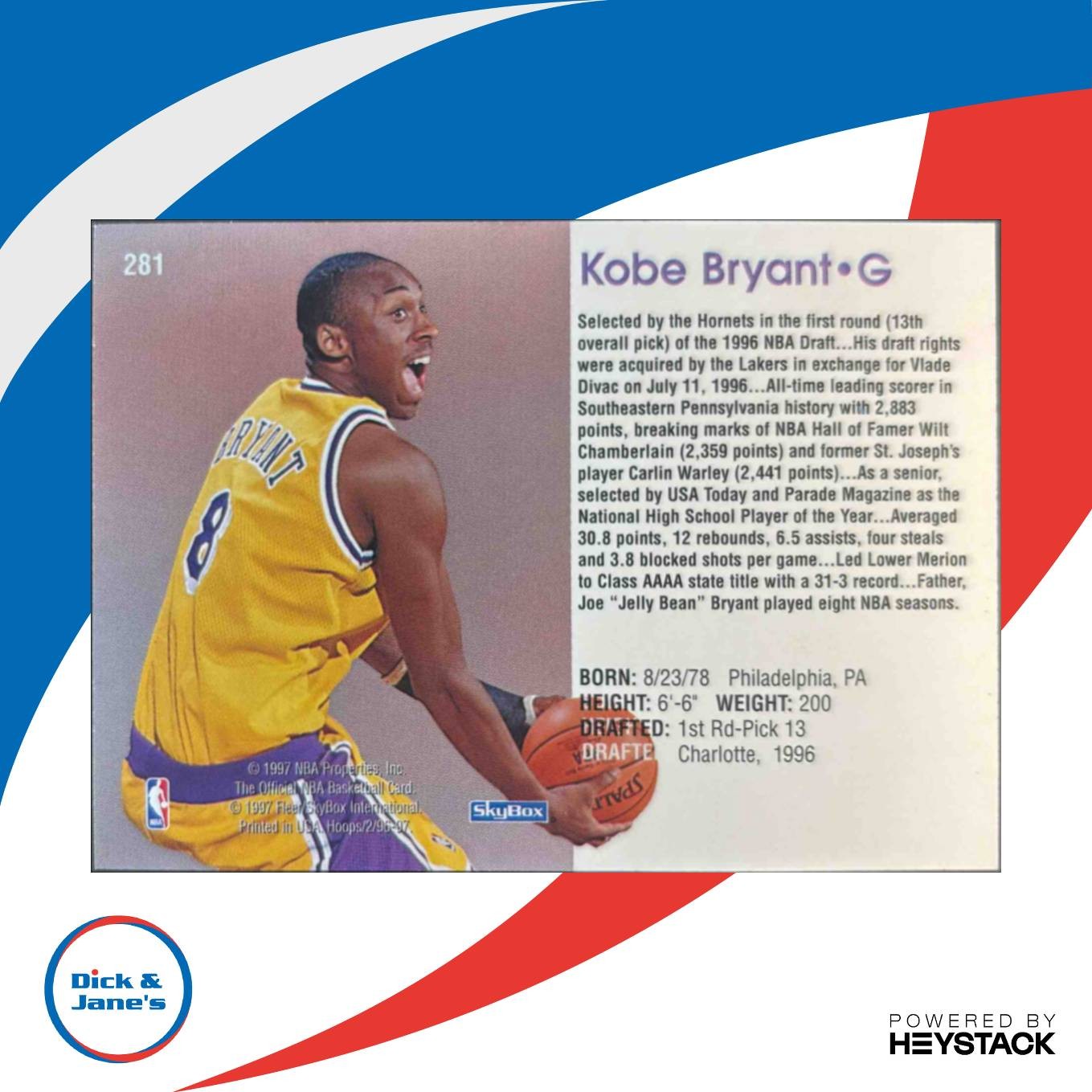 1996-97 Hoops Kobe Bryant #281 RC Los Angeles Lakers - Sports Cards