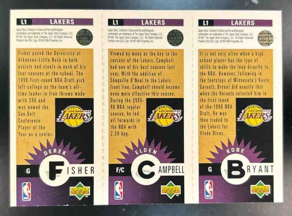 1996-97 Upper Deck Collectors Choice Kobe Bryant Elden Campbell Derek Fisher #L1 - Sports Cards