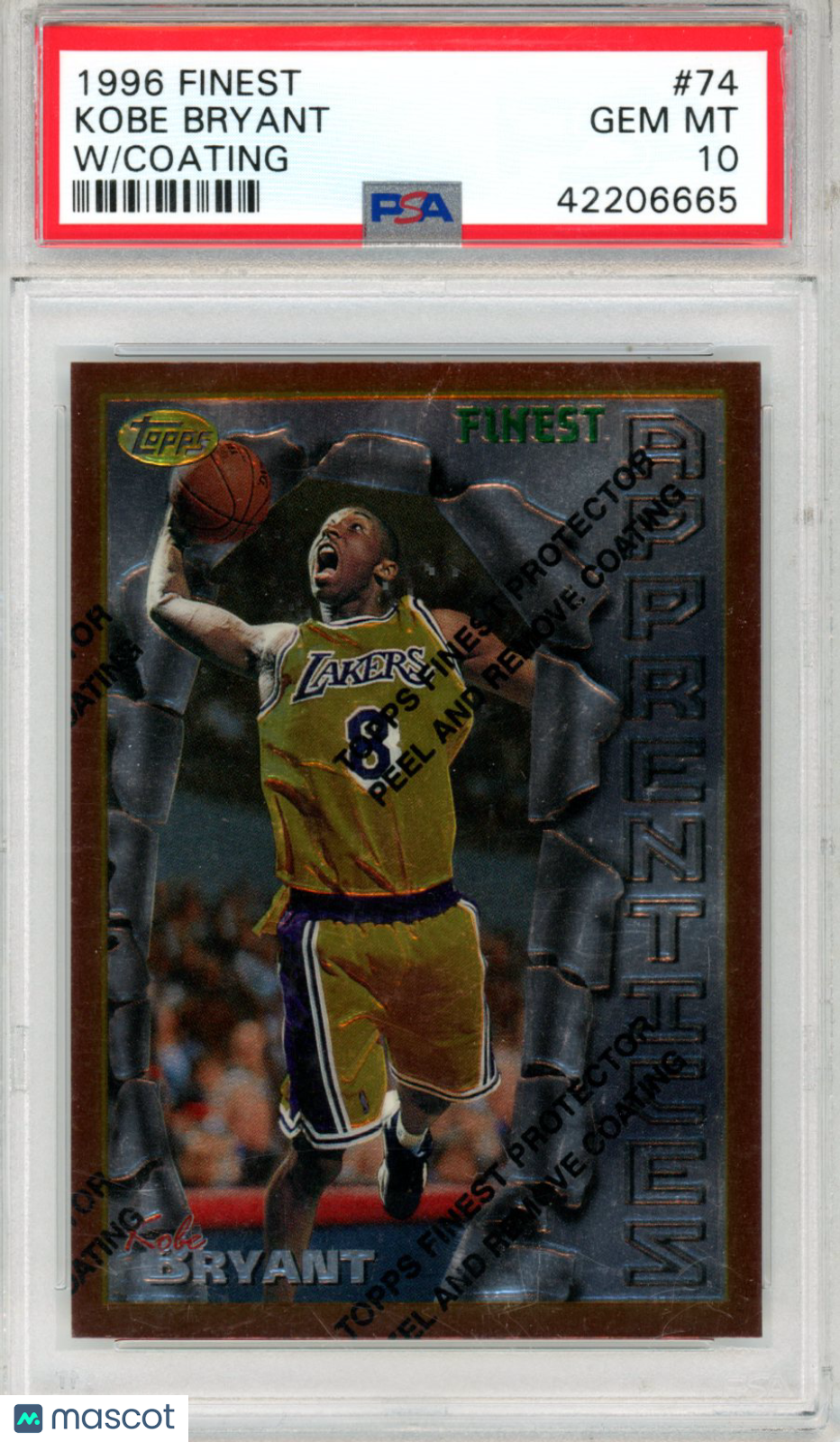 1996 Finest Kobe Bryant W Coating #74 PSA 10 GEM MINT Los Angeles Lakers ROOKIE - Graded Sports Cards