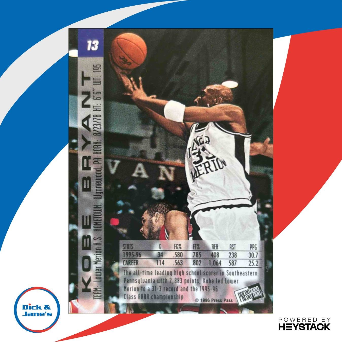1996 Press Pass Kobe Bryant RC #13 Rookie Card Los Angeles Lakers - Sports Cards