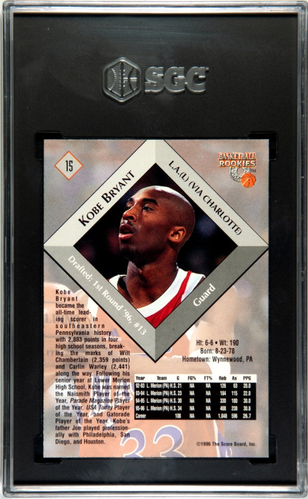 1996 Score Board Kobe Bryant Rookie #15 SGC 8 - Graded Sports Cards