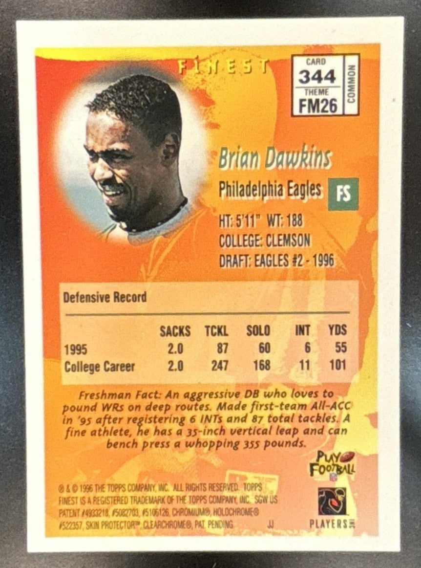 1996 Topps Finest Brian Dawkins #344 RC Philadelphia Eagles - Sports Cards