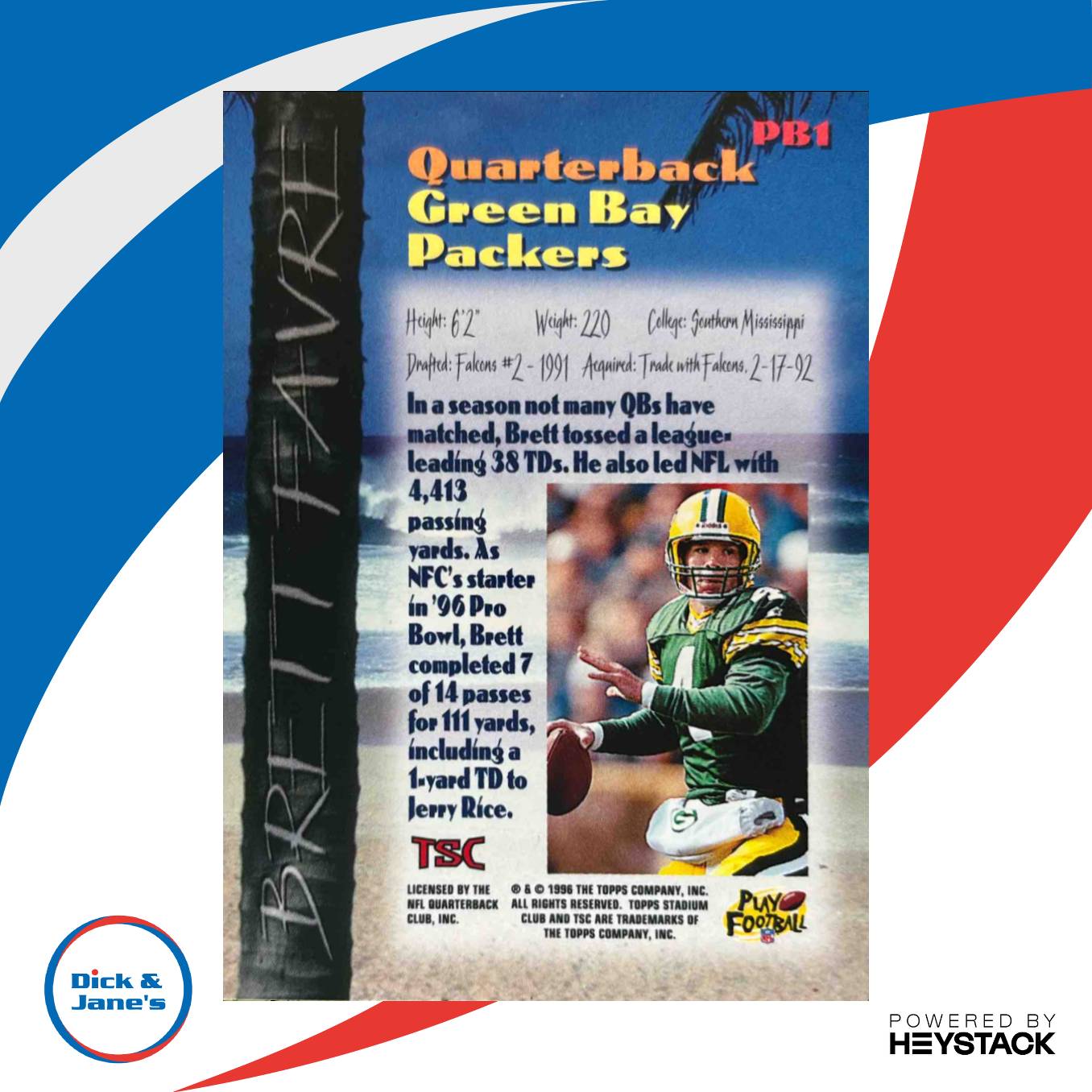 1996 Topps Stadium Club Brett Favre Pro Bowl #PB1 Green Bay Packers - Sports Cards