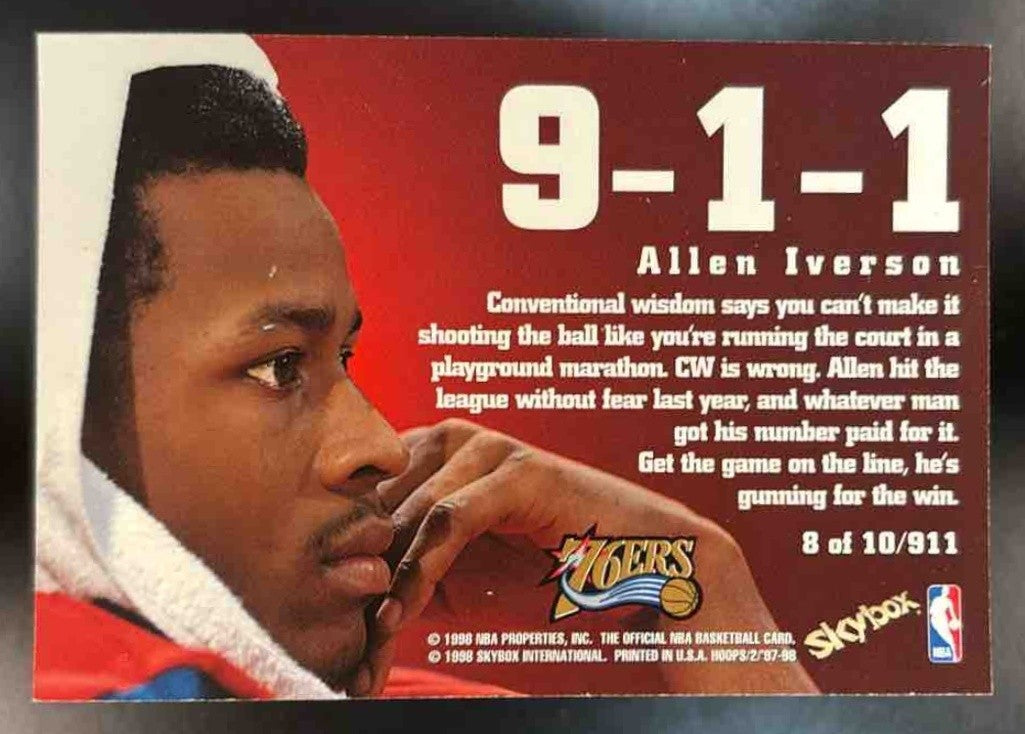 1997-98 Hoops Allen Iverson #N8 911 Philadelphia 76ers - Sports Cards