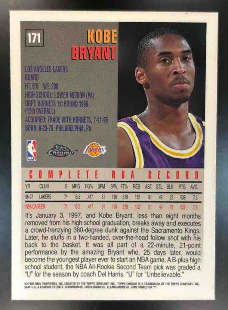 1997-98 Topps Chrome Kobe Bryant #171 Los Angeles Lakers - Sports Cards