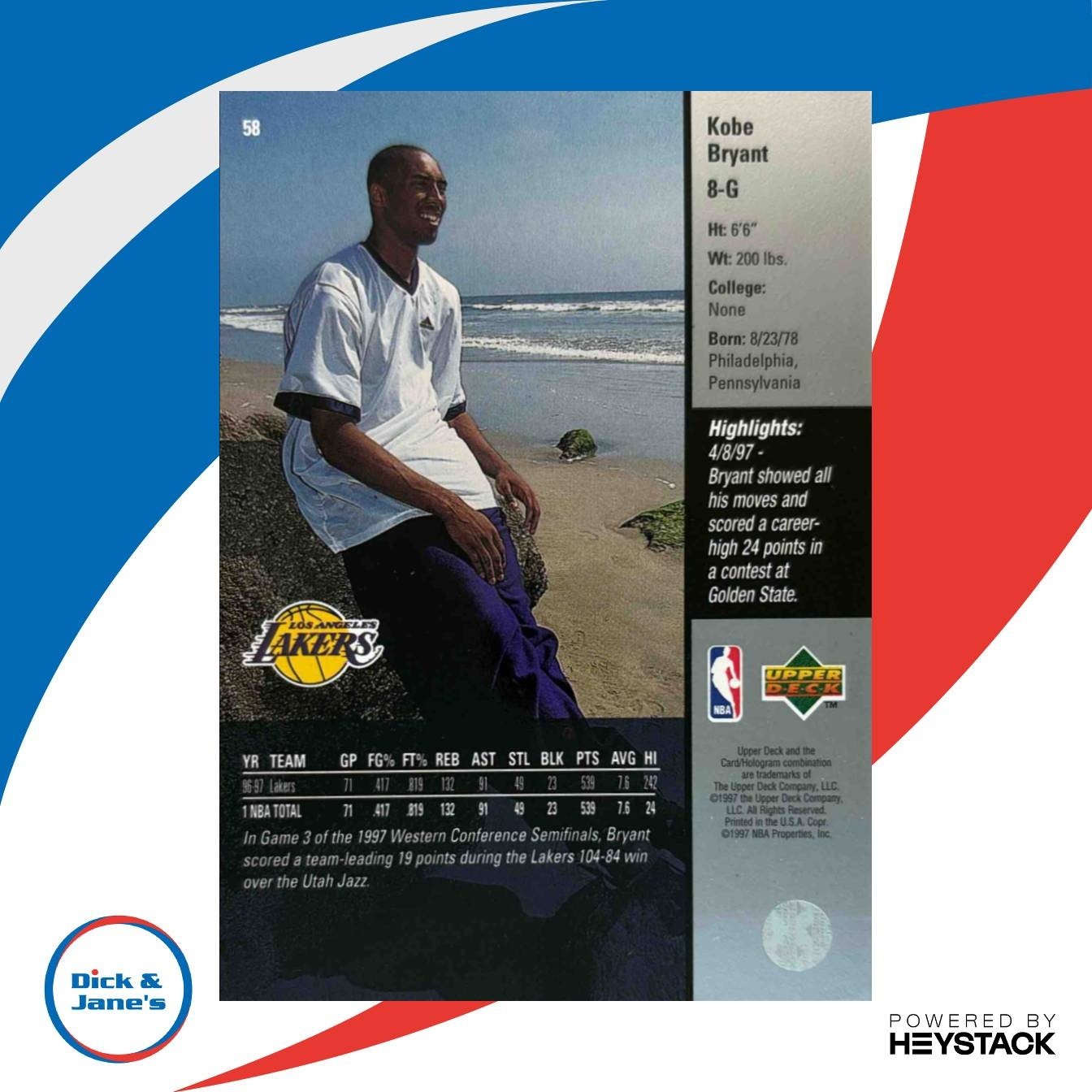 1997-98 Upper Deck Kobe Bryant #58 Los Angeles Lakers - Sports Cards