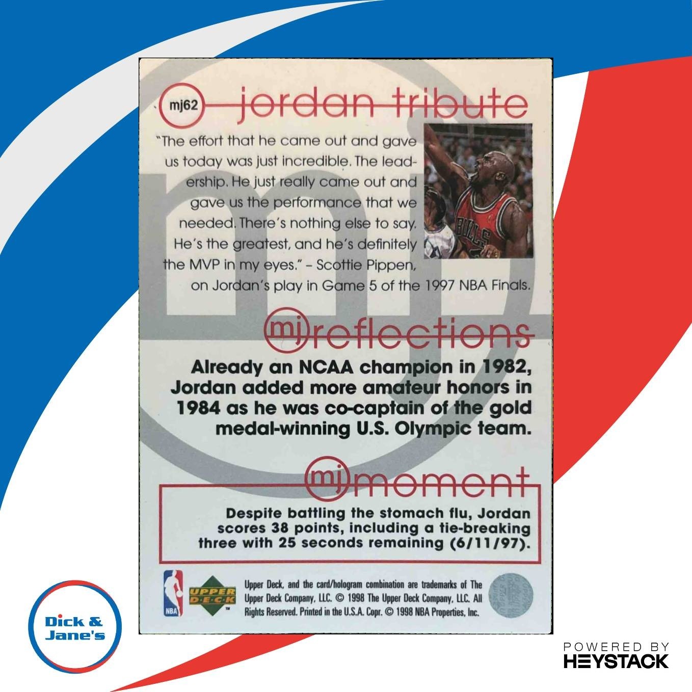 1997-98 Upper Deck Michael Jordan Tribute #MJ62 Chicago Bulls - Sports Cards