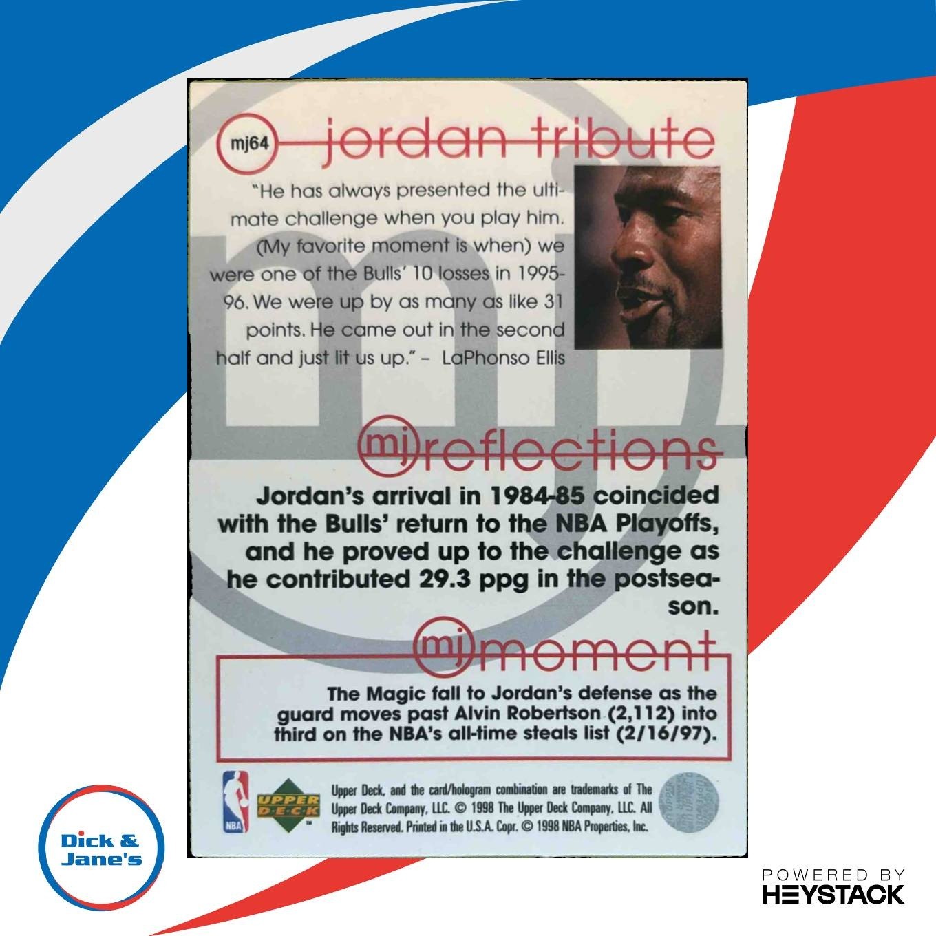 1997-98 Upper Deck Michael Jordan Tribute #MJ64 Chicago Bulls - Sports Cards