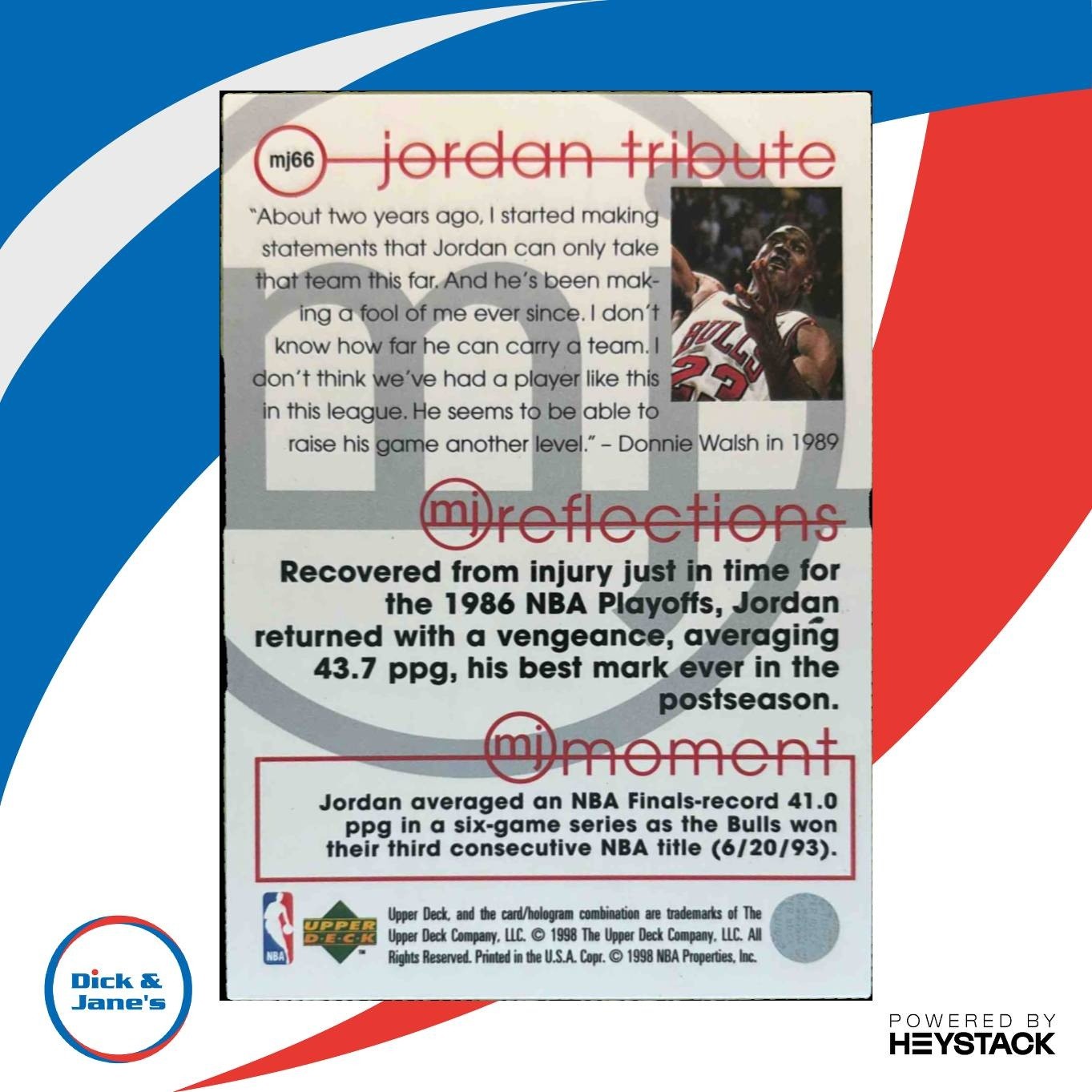 1997-98 Upper Deck Michael Jordan Tribute #MJ66 Chicago Bulls - Sports Cards