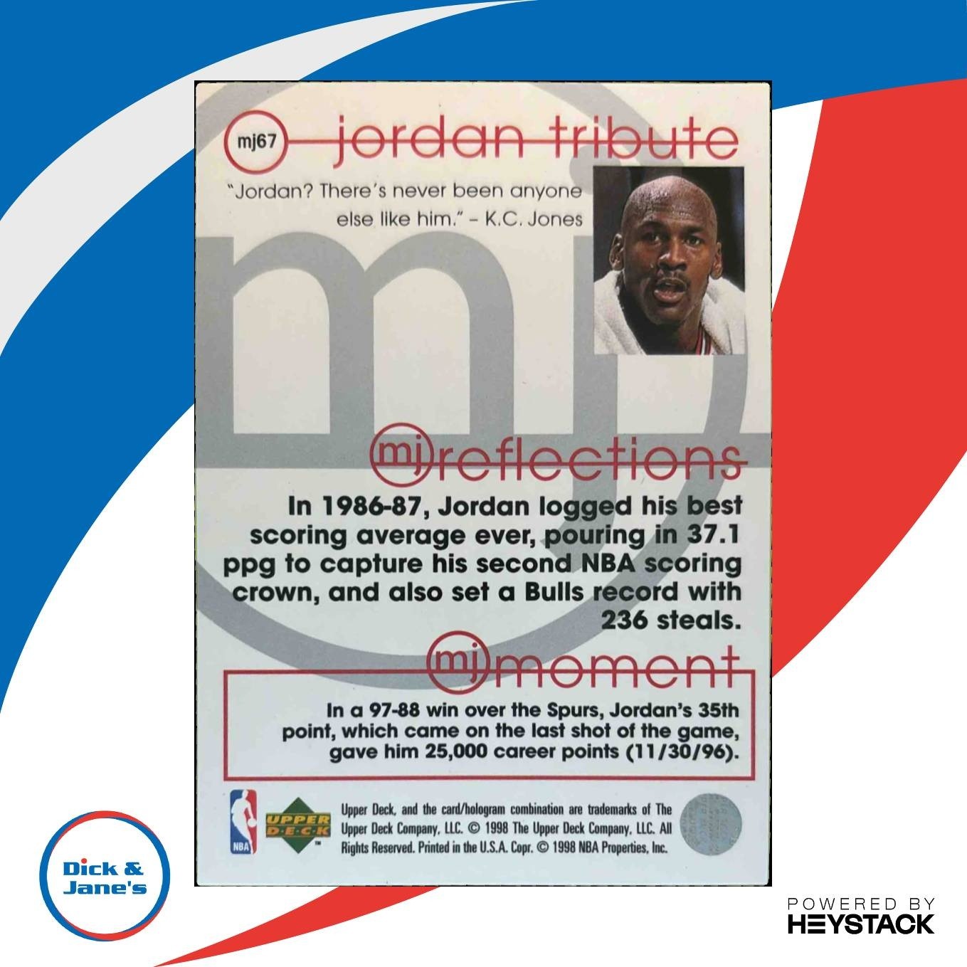 1997-98 Upper Deck Michael Jordan Tribute #MJ67 Chicago Bulls - Sports Cards