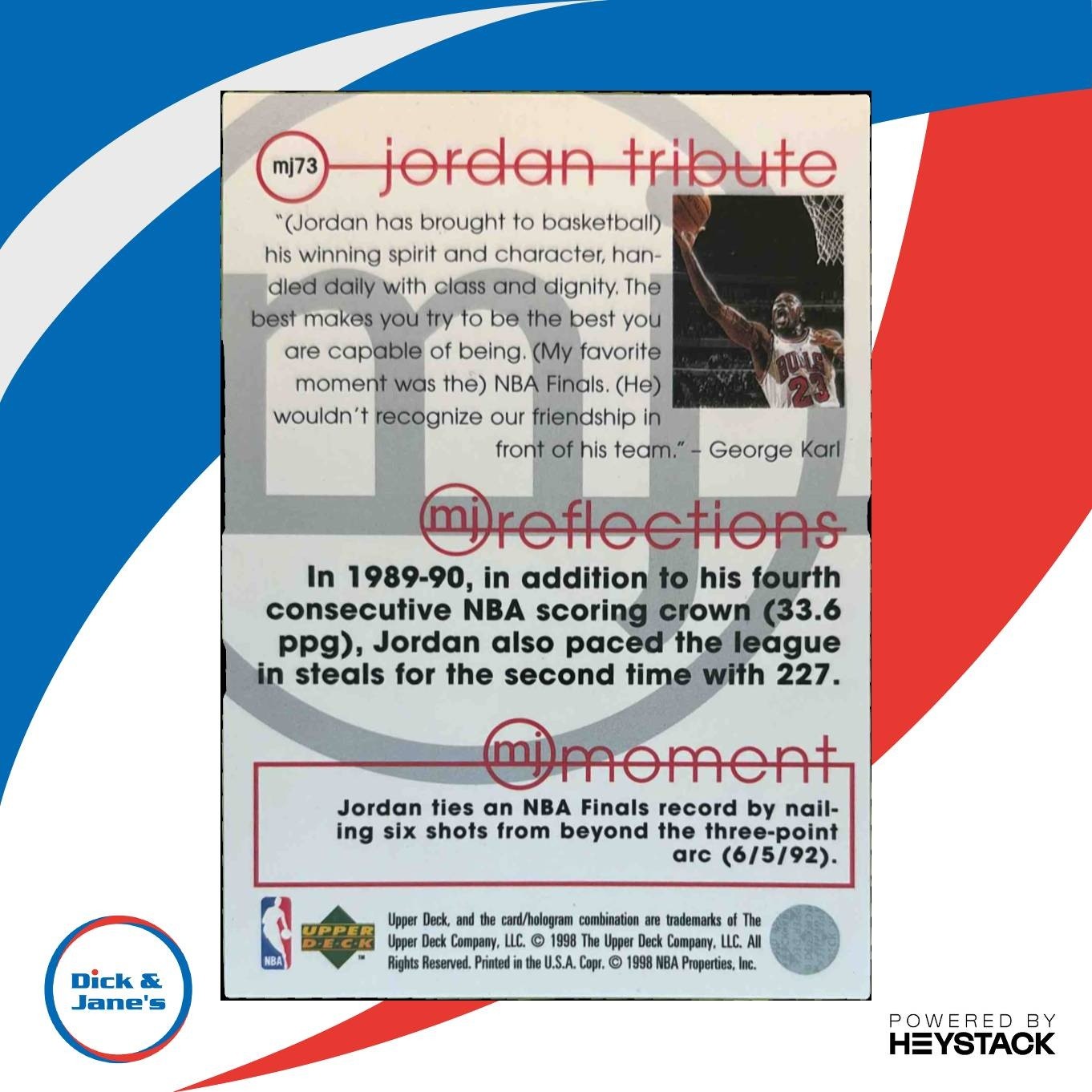 1997-98 Upper Deck Michael Jordan Tribute #MJ73 Chicago Bulls - Sports Cards