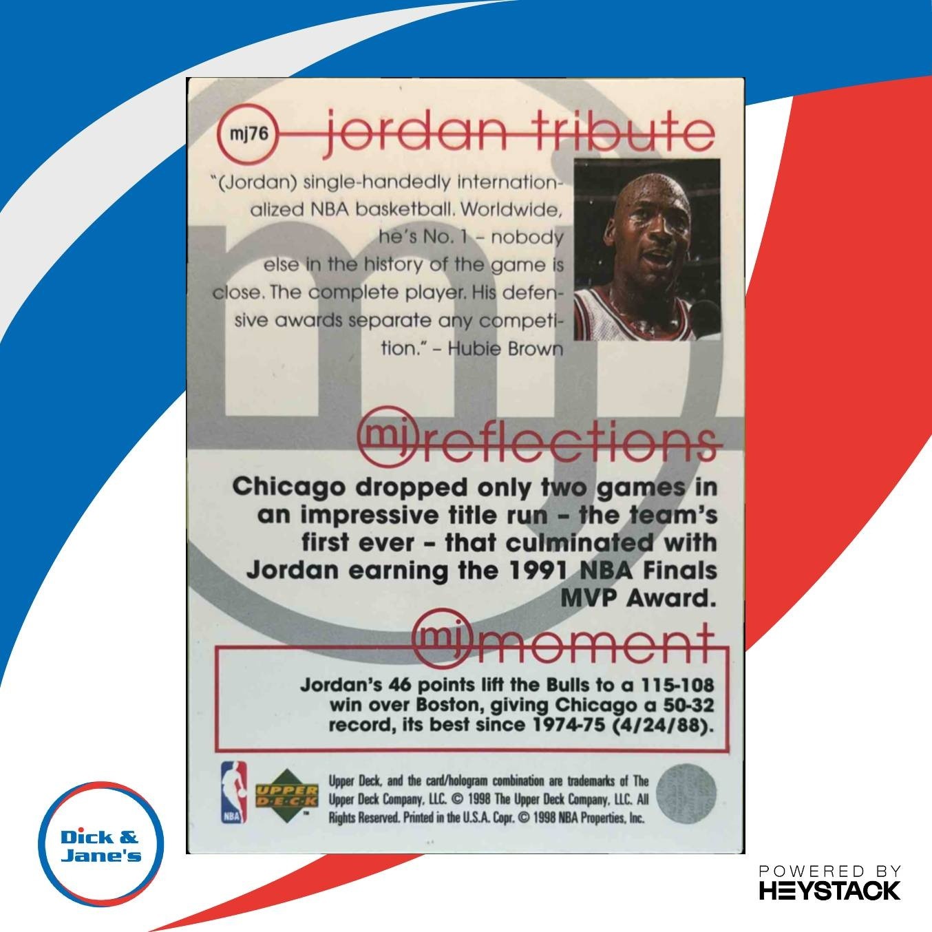 1997-98 Upper Deck Michael Jordan Tribute #MJ76 Chicago Bulls - Sports Cards