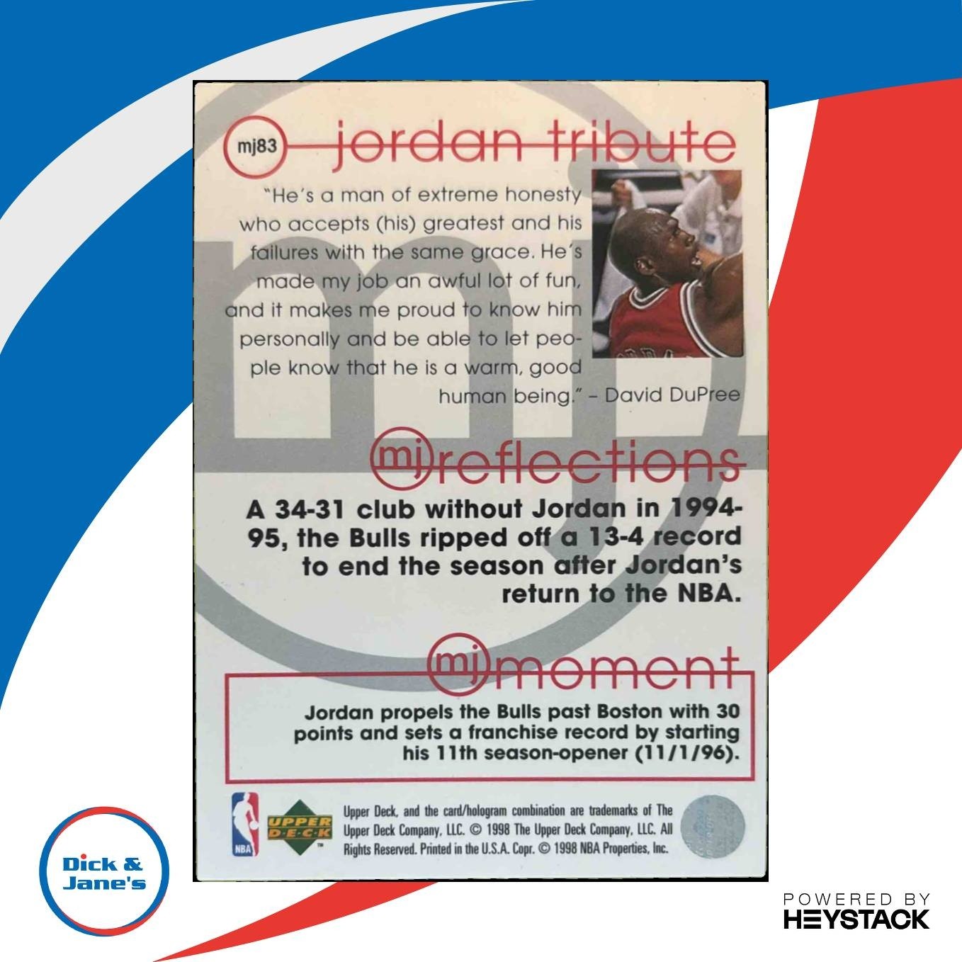 1997-98 Upper Deck Michael Jordan Tribute #MJ83 Chicago Bulls - Sports Cards