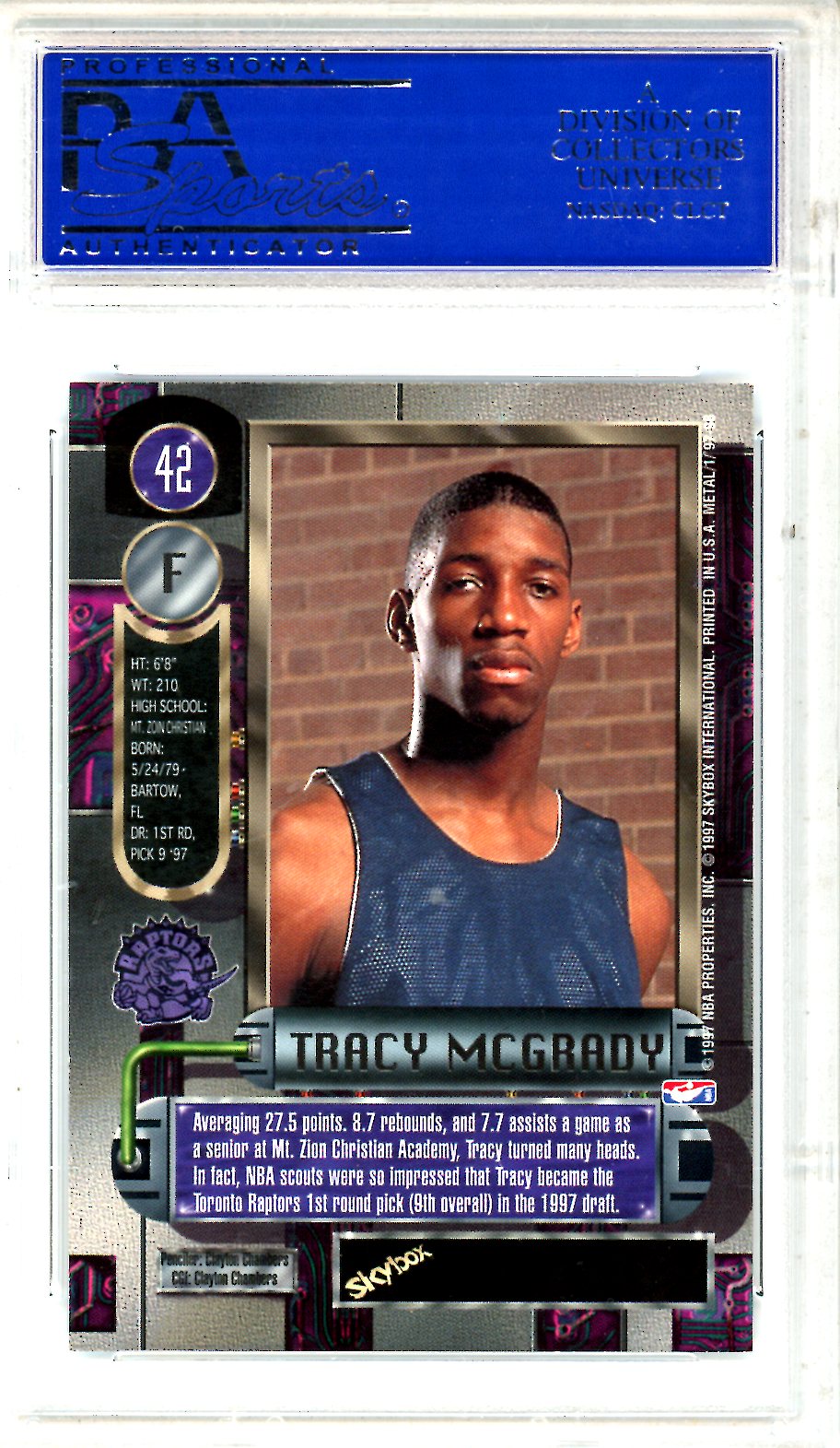 1997 Metal Universe Tracy Mcgrady Rookie #42 PSA 8 Toronto Raptors - Graded Sports Cards