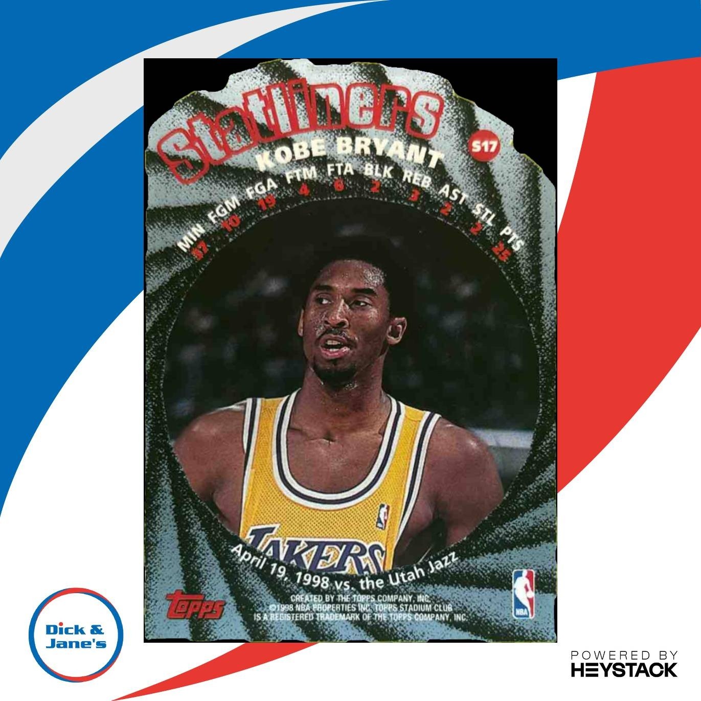 1998-99 Topps 99 Stadium Club Kobe Bryant Statliners #S17 Los Angeles Lakers - Sports Cards