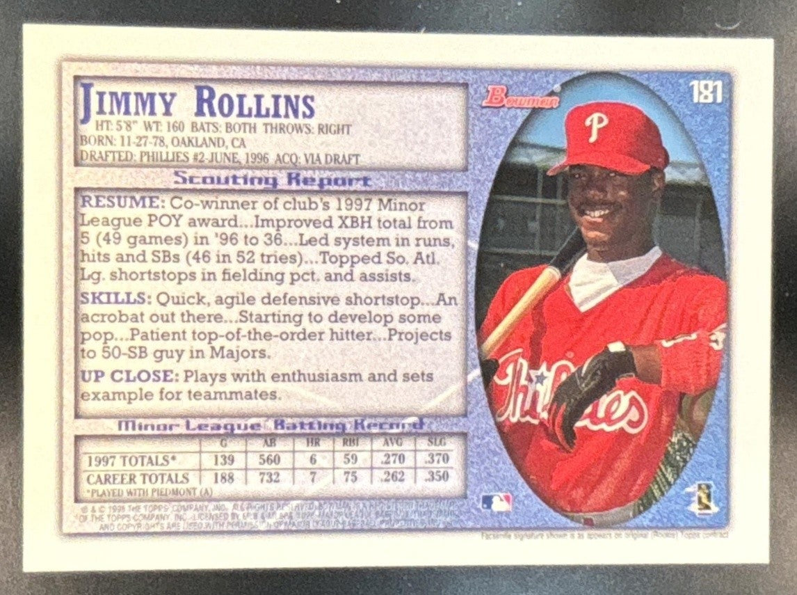 1998 Bowman Jimmy Rollins #181 RC Philadelphia Phillies - Sports Cards