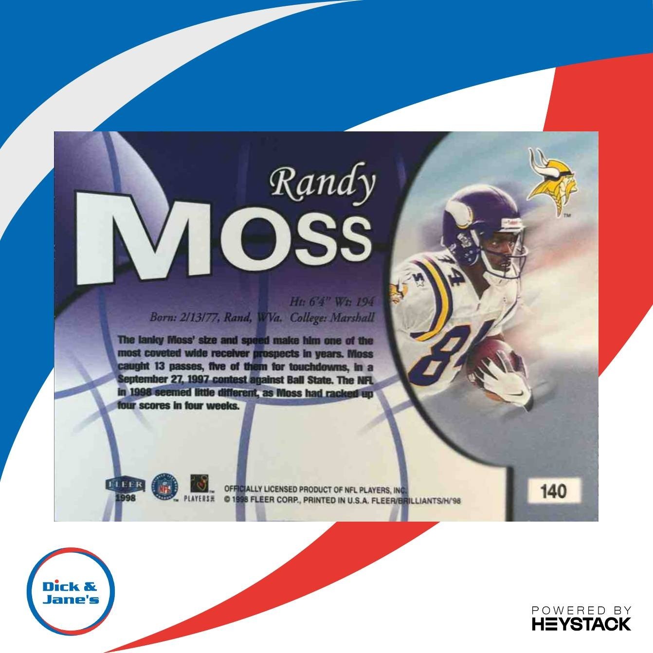 1998 Fleer Brilliants Randy Moss #140 RC Minnesota Vikings - Sports Cards